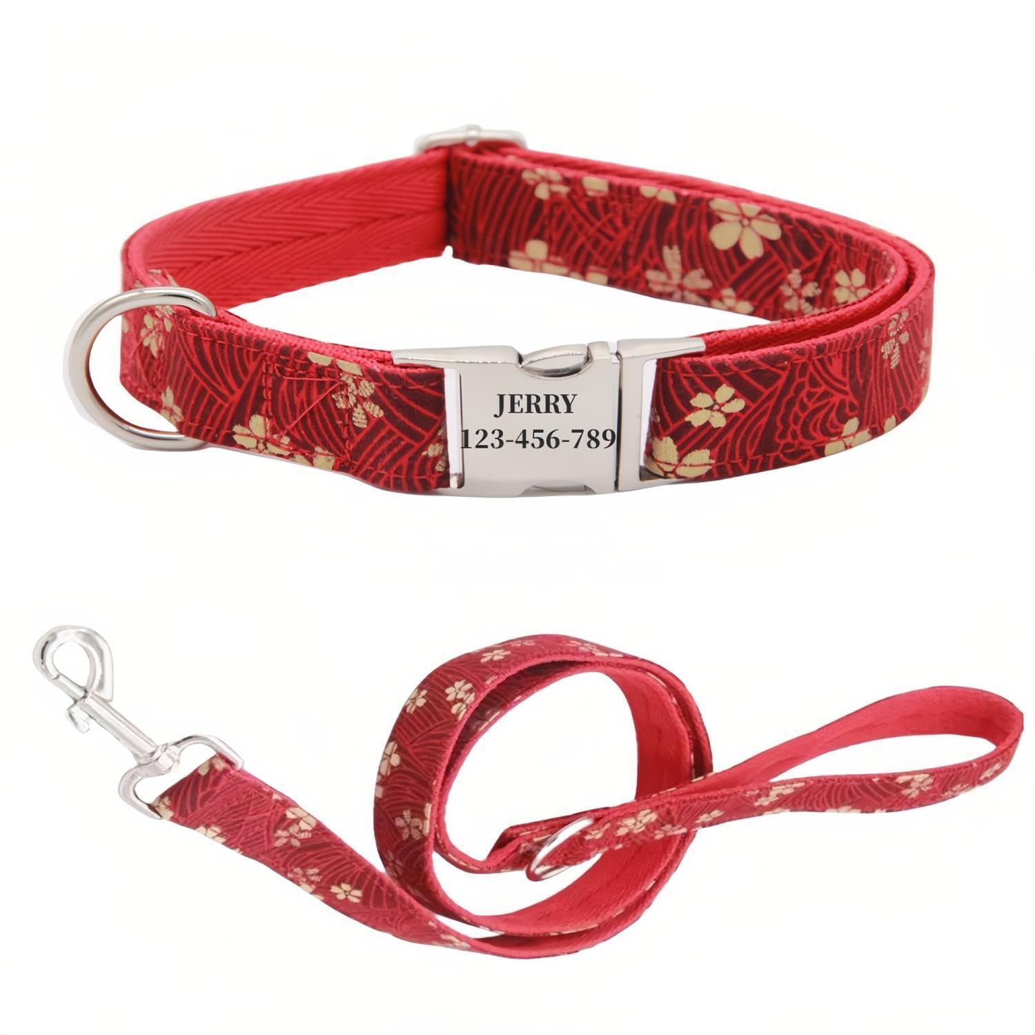 犬の首輪 迷子札付き 犬首輪 お洒落 名前入れ 彫刻 可能 犬用トレーニング首輪 小型犬・中型犬・大型犬用 首輪 サイズ調節可能 ペット用品 リード付き 犬の首輪 フワフワ素材 超軽量 通気クッション かわいい