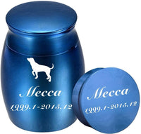 ミニ骨壷 カスタマイズ可能 手元供養用 遺骨入れ 納骨容器 カスタム 人骨 ペット 犬 猫 記念ジュエリー シルバー ブラック ネジ式 アルミニウム 手元供養 分骨つぼ 彫刻 大容量 (30*40mmブルー)