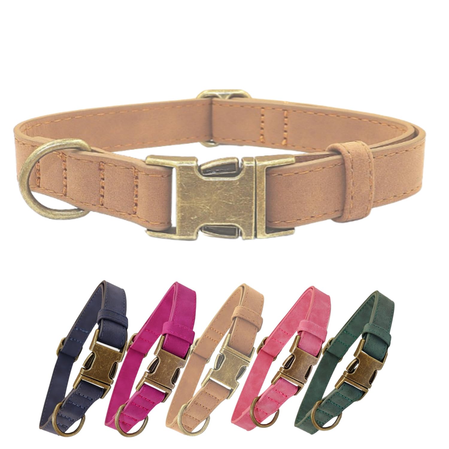 THAIN 犬 首輪 ベーシック 犬首輪 革 おしゃれ かわいい 犬の首輪 いぬくびわ 金属製バックル 中大型犬用首輪 (ダークブルー, L)