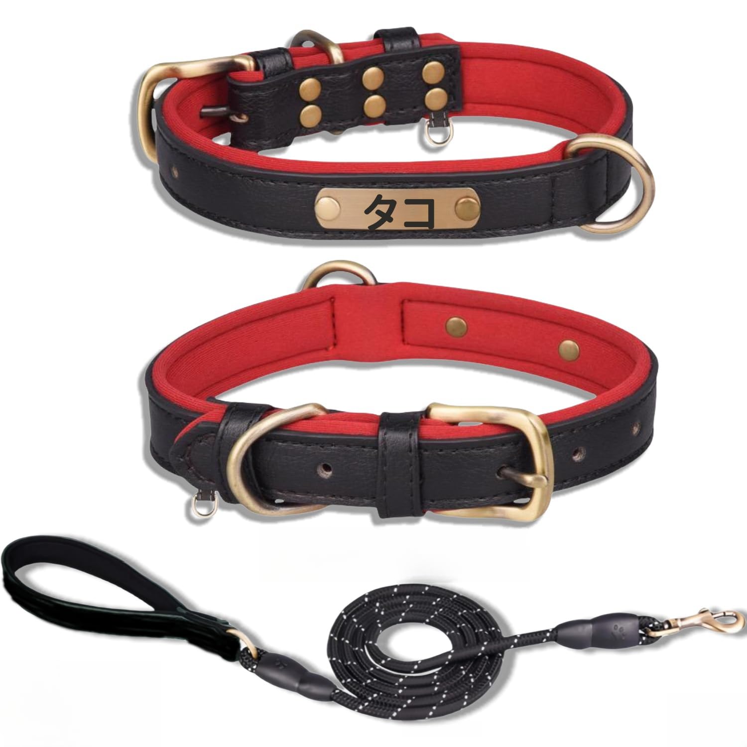 犬首輪 犬 首輪 迷子札 首輪 名入れ 刻印 犬用訓練首輪 小型、中型、大型犬用首輪 サイズ調節可能 ペット用品 ハーネス 犬の首輪 革 レザー 超軽量 通気パッド おしゃれ かわいい レザー彫刻