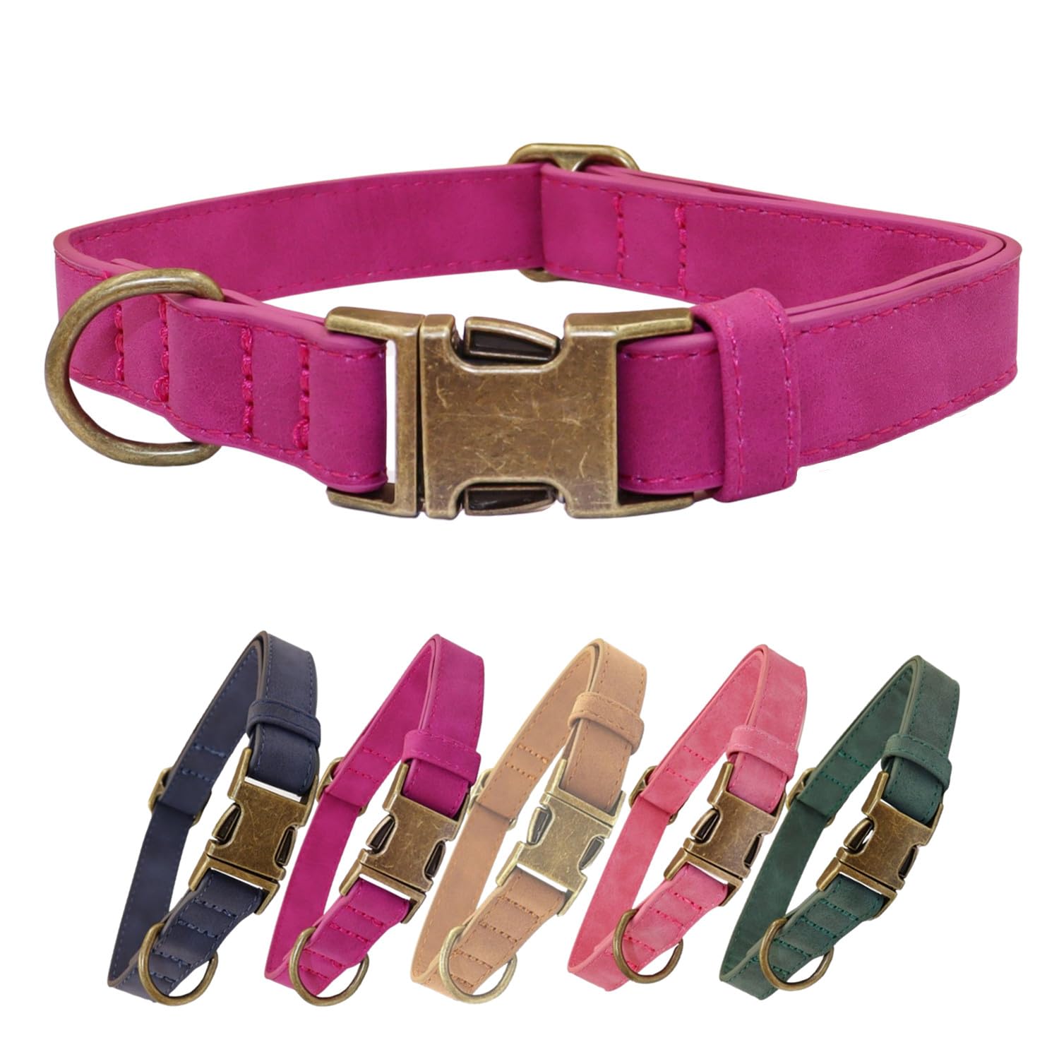 THAIN 犬 首輪 ベーシック 犬首輪 革 おしゃれ かわいい 犬の首輪 いぬくびわ 金属製バックル 中大型犬用首輪 (ダークブルー, L)