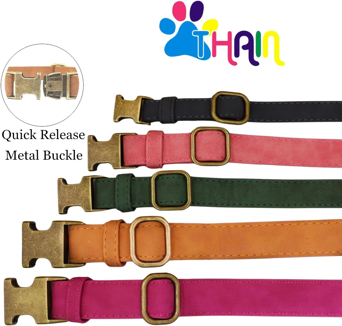 THAIN 犬 首輪 ベーシック 犬首輪 革 おしゃれ かわいい 犬の首輪 いぬくびわ 金属製バックル 中大型犬用首輪 (ダークブルー, L)