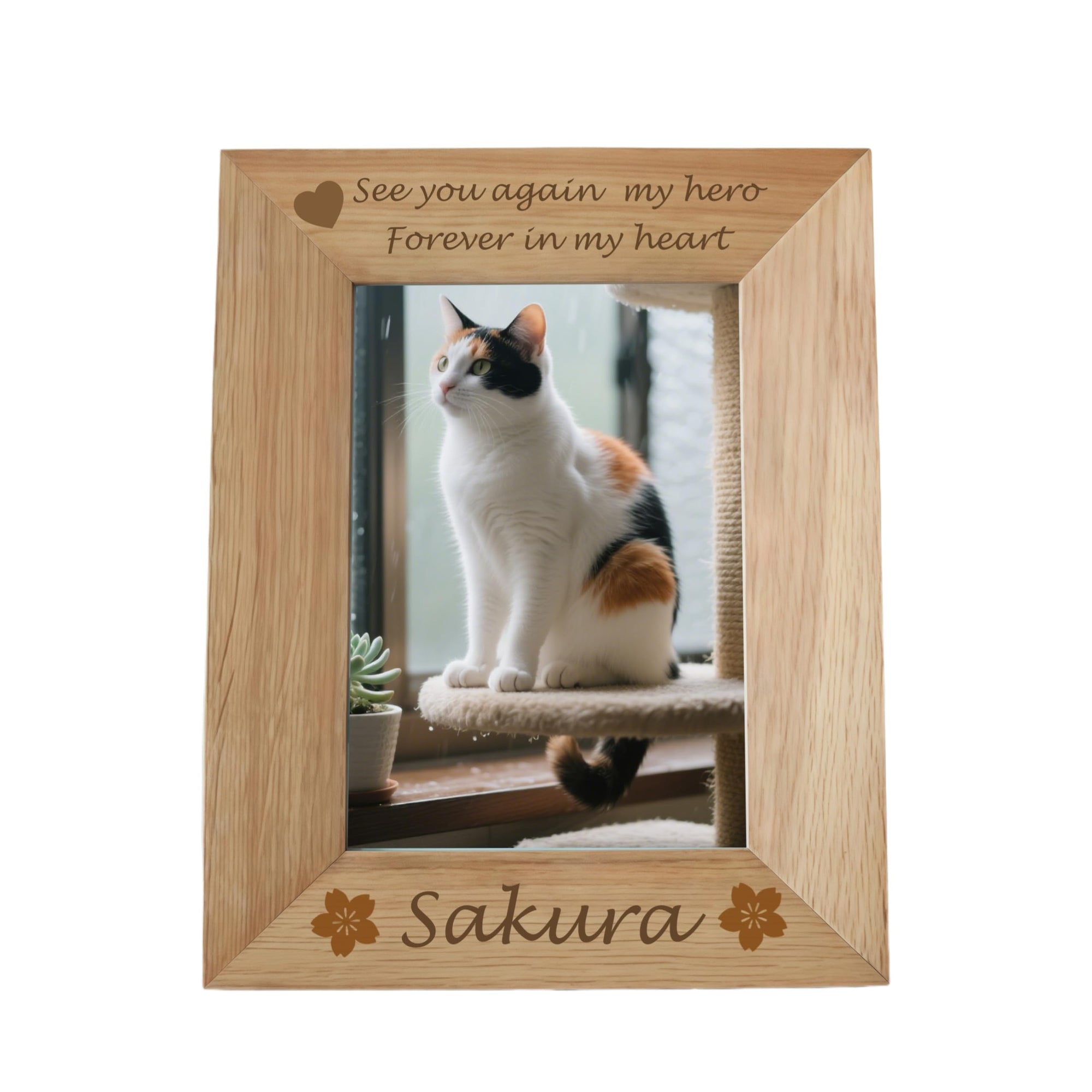名入れペットフォトフレーム 名入れ ペット 犬 猫 木製 写真立て 刻印 フォトスタンド かわいい ペット供養 足あと 肉球 贈り物 出産祝い おしゃれ ナチュラル 縦横両用 (フォトフレーム, 縦置き)