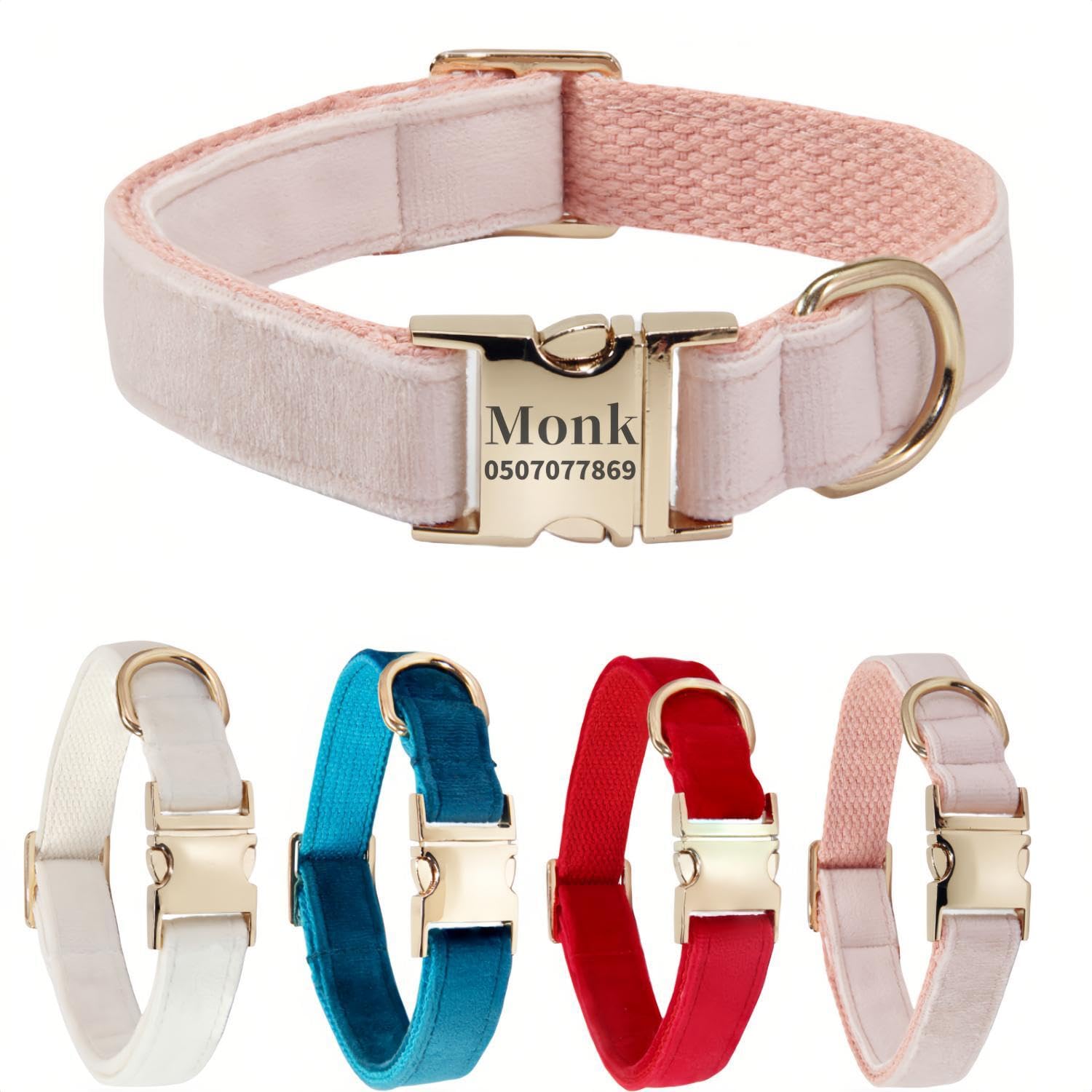 犬の首輪 迷子札付き 犬首輪 お洒落 名前入れ 彫刻 可能 犬用トレーニング首輪 小型犬・中型犬・大型犬用 首輪 サイズ調節可能 ペット用品 リード付き 犬の首輪 フワフワ素材 超軽量 通気クッション かわいい