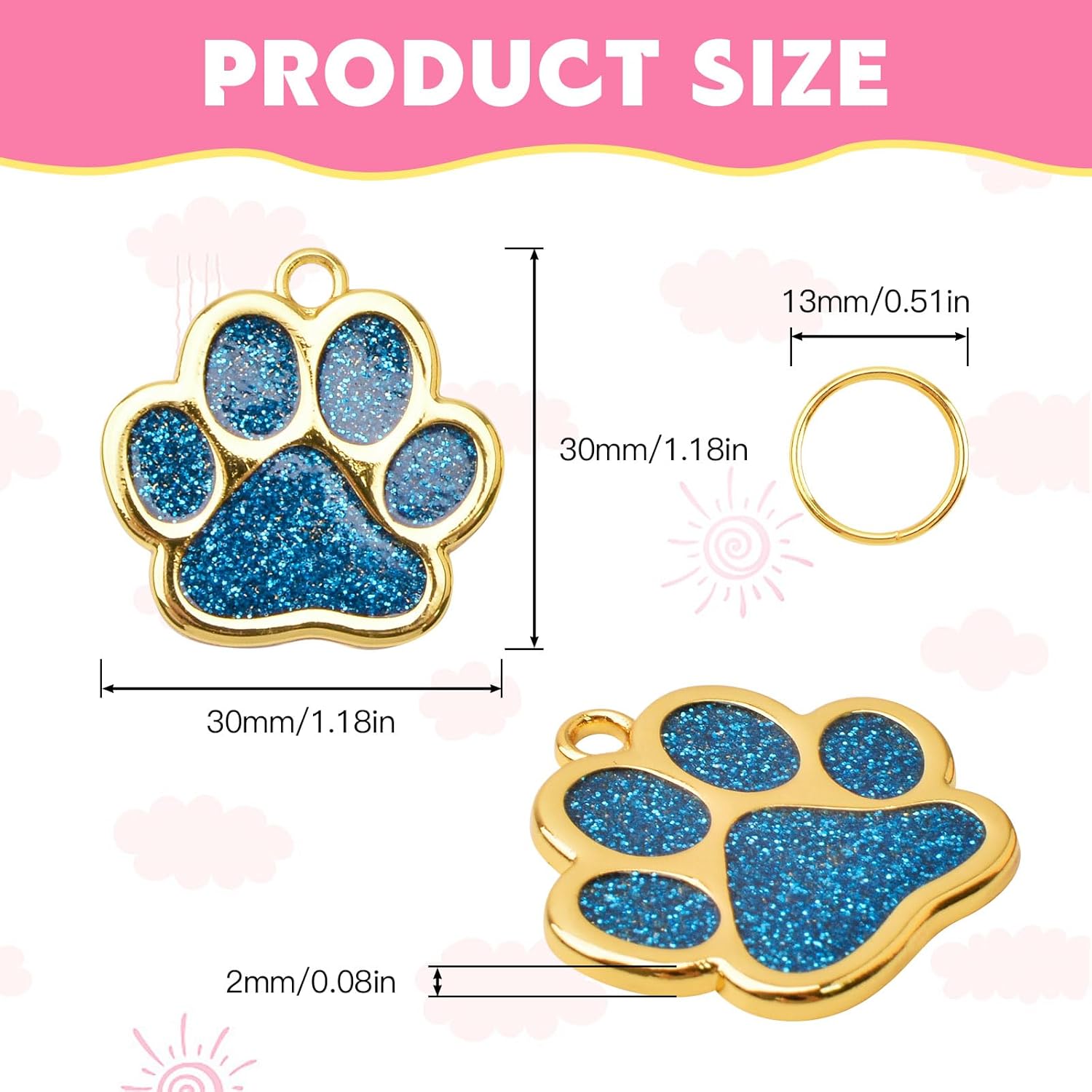 HACRAHO ペットIDタグ、犬用の8つのPCS亜鉛合金刻印名札 8つのPCSキーリングが付いたゴールデンポープリント犬のネームタグ猫犬の子犬のために、足の形