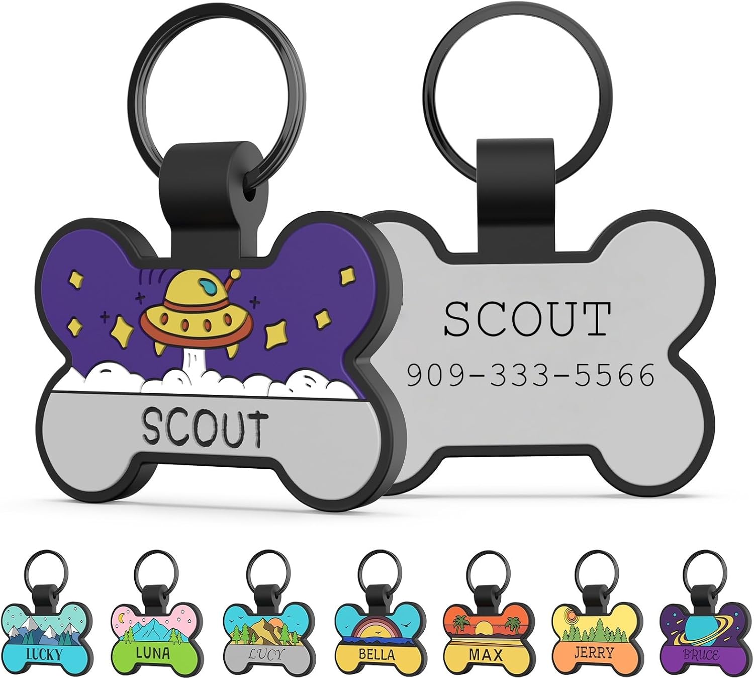 迷子札 軽量 犬 名札 猫 ネームプレート シリコン 名前入り両面彫刻 消音 防水 防錆 名前 犬タグ 骨型ペットIDタグ 小型犬 中型犬 大型犬 安心 おしゃれ 首輪 アクセサリー 8つデザイン