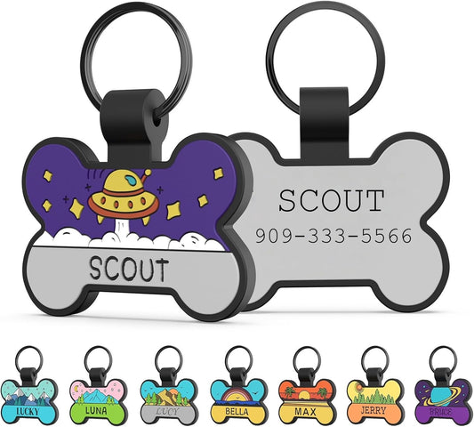 迷子札 軽量 犬 名札 猫 ネームプレート シリコン 名前入り両面彫刻 消音 防水 防錆 名前 犬タグ 骨型ペットIDタグ 小型犬 中型犬 大型犬 安心 おしゃれ 首輪 アクセサリー 8つデザイン