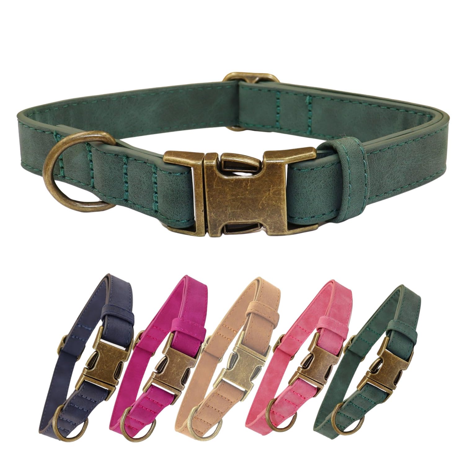 THAIN 犬 首輪 ベーシック 犬首輪 革 おしゃれ かわいい 犬の首輪 いぬくびわ 金属製バックル 中大型犬用首輪 (ダークブルー, L)