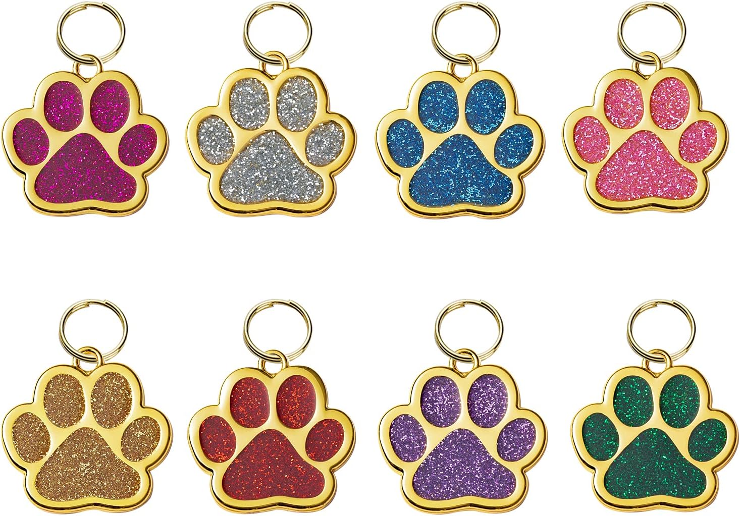 HACRAHO ペットIDタグ、犬用の8つのPCS亜鉛合金刻印名札 8つのPCSキーリングが付いたゴールデンポープリント犬のネームタグ猫犬の子犬のために、足の形