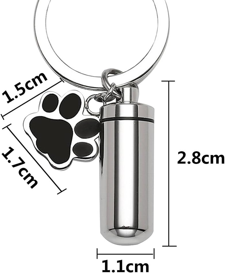 ロケットペンダント メモリアル 遺骨 遺骨カプセル キー ホルダー 遺灰 収納 防水 耐久性 犬 猫 ペット肉球骨入れ 手元供養(シルバー)