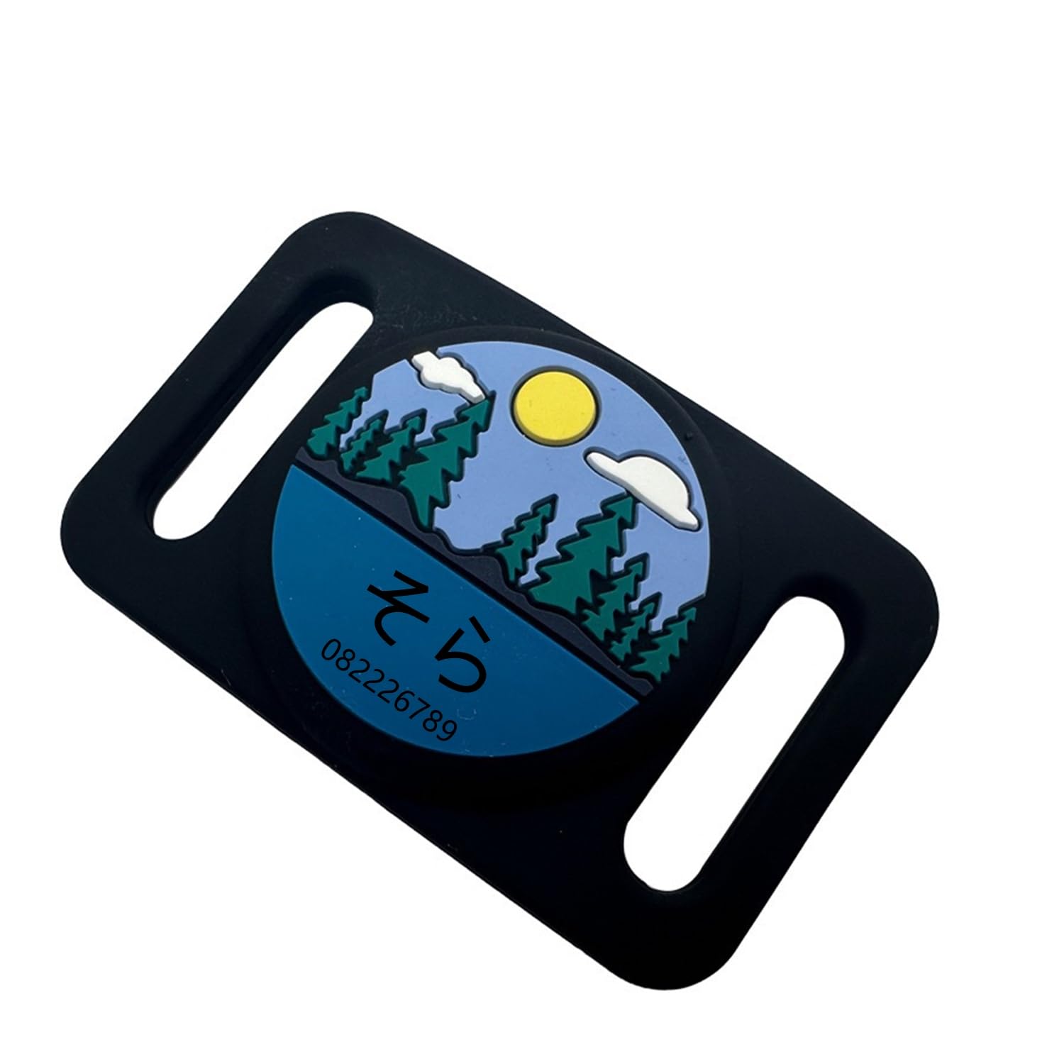 AirTag ケース 迷子札 Airtag ホルダー 保護カバー 犬 猫用 シリコン製 軽量防水防錆 名前 タグ無料刻印対応 山と森の自然デザイン ペット首輪アクセサリー 落下防止 紛失防止 エアタグホルダー 互換性あり