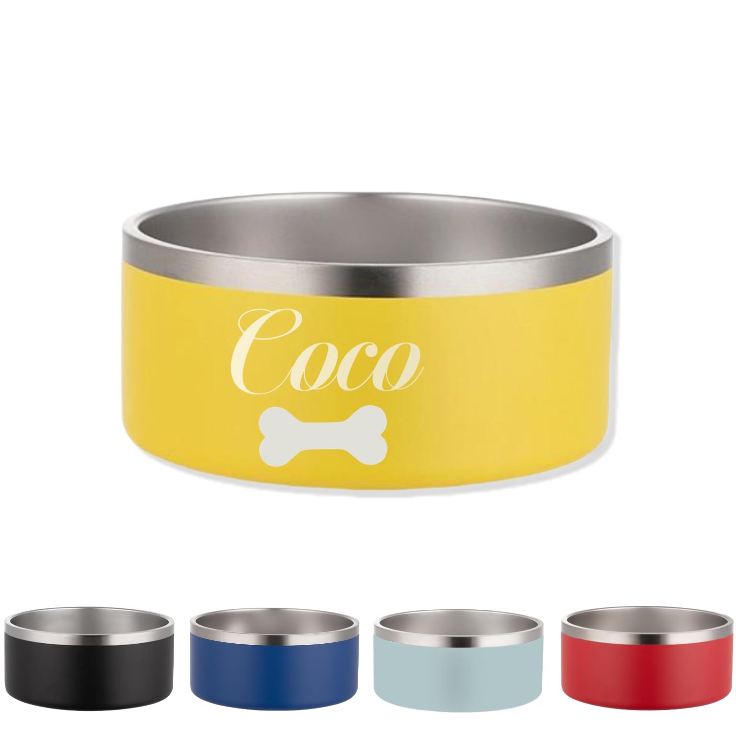 犬用ボウル ペット用食器 名入れ可能 犬 猫 用ステンレス製保温ボウル – 犬用食器 真空断熱設計 名前刻印 滑り止め付き（小型犬 中型犬 大型犬対応）