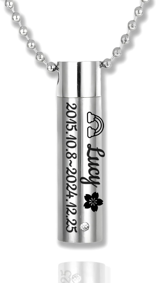 [norinori] 遺骨カプセル 写真刻印 遺骨ペンダント 両面 刻印 名前 名入れ 手元供養 6点セット Oリング付 アジャスター付 遺骨 ネックレス 遺骨 アクセサリー 分骨 骨壺 メモリアルジュエリーステンレス (カスタマイズ, シルバー)