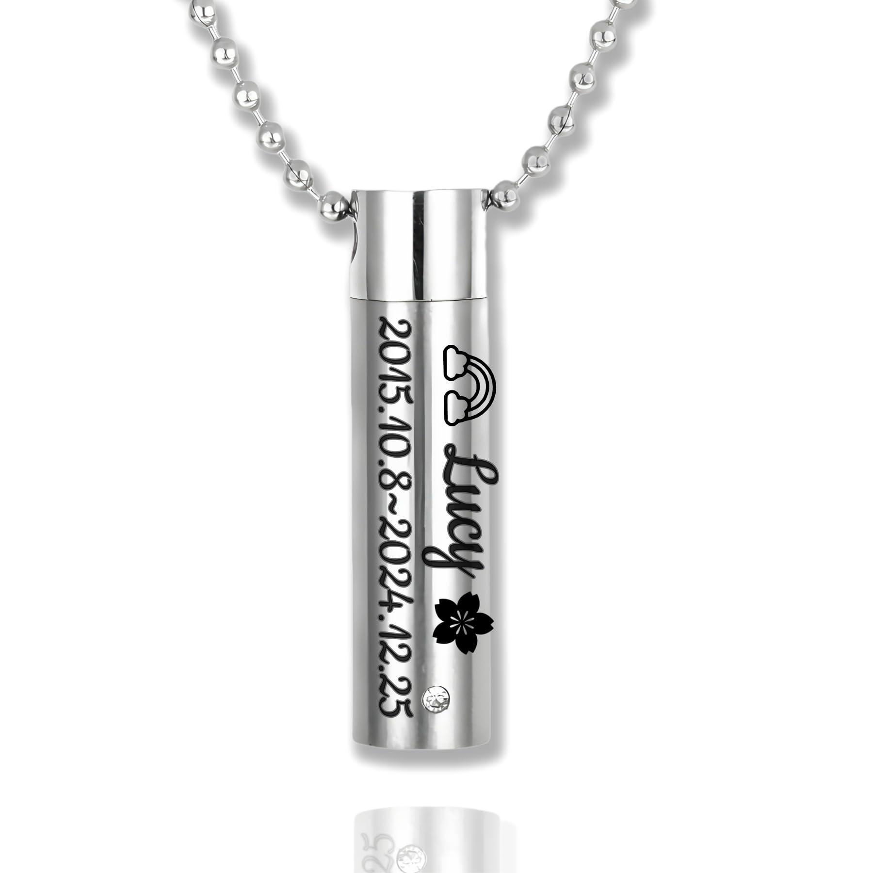 [norinori] 遺骨カプセル 写真刻印 遺骨ペンダント 両面 刻印 名前 名入れ 手元供養 6点セット Oリング付 アジャスター付 遺骨 ネックレス 遺骨 アクセサリー 分骨 骨壺 メモリアルジュエリーステンレス (カスタマイズ, シルバー)