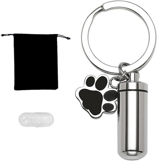 ロケットペンダント メモリアル 遺骨 遺骨カプセル キー ホルダー 遺灰 収納 防水 耐久性 犬 猫 ペット肉球骨入れ 手元供養(シルバー)