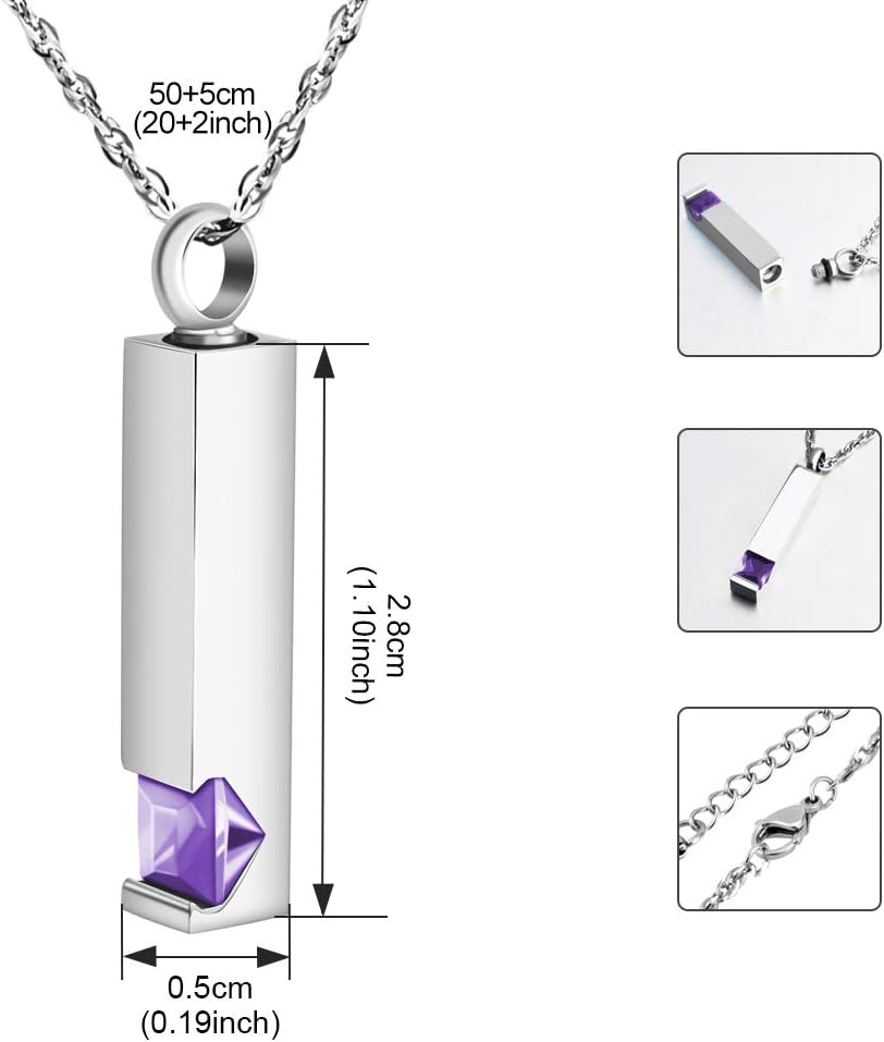 [Dletay] メモリアルペンダント 直方体 誕生石 ラインストーン 手元供養ペンダント 遺骨入れネックレス 取り外し可能 メンズ レディース 記念ジュエリー