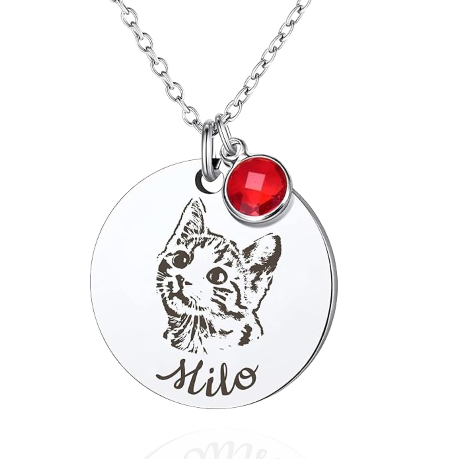[snuggle snout] オーダーメイド ペットメモリアルネックレス 誕生石入り 名入れペット肖像ネックレス 誕生石付き – オーダーメイド写真彫刻ジュエリー 犬 猫 思い出メモリアルペンダント ペットロス 追悼ギフト レディース メンズ