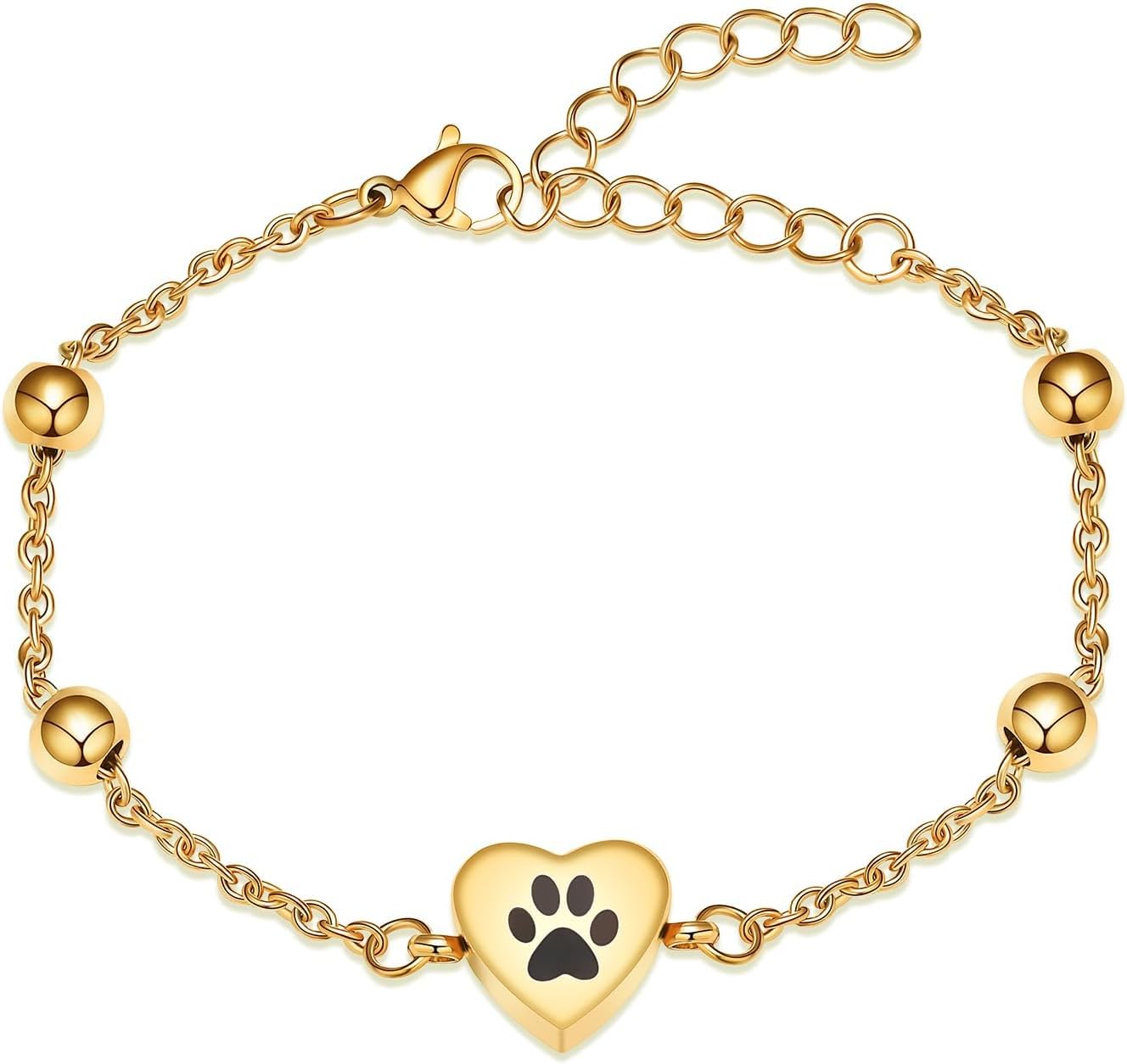 [QGJNSGC] ペットの遺灰のための肉球の骨壷のブレスレット調節可能な中心の火葬のブレスレットはステンレス鋼の犬の猫の火葬の宝石類の記念の記念品のブレスレットを灰にします