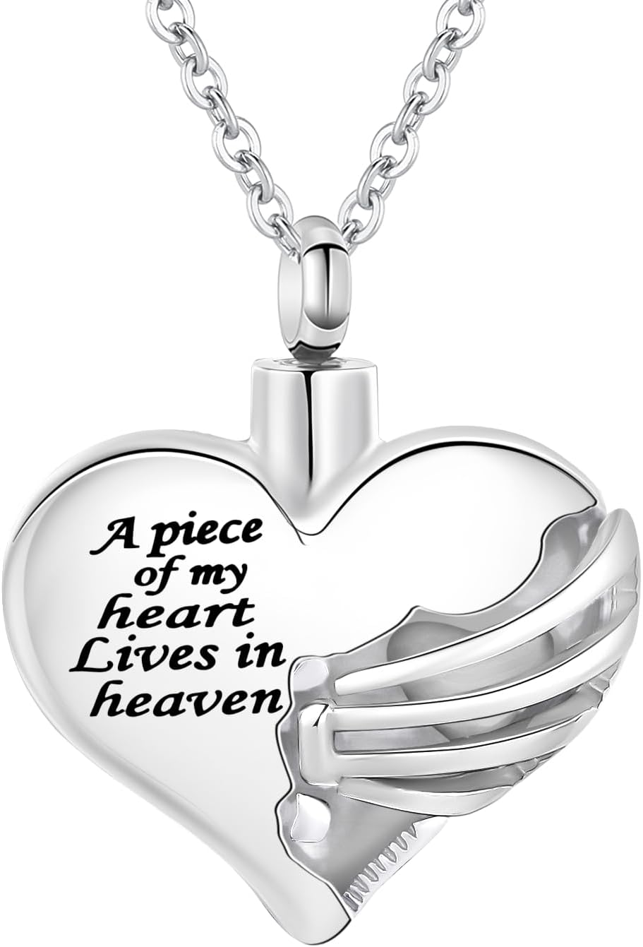 ハート火葬骨壷ネックレスペンダント遺灰のメモリアル記念品火葬ジュエリー愛する人のメモリアルジュエリー - A piece of my heart Lives in heaven