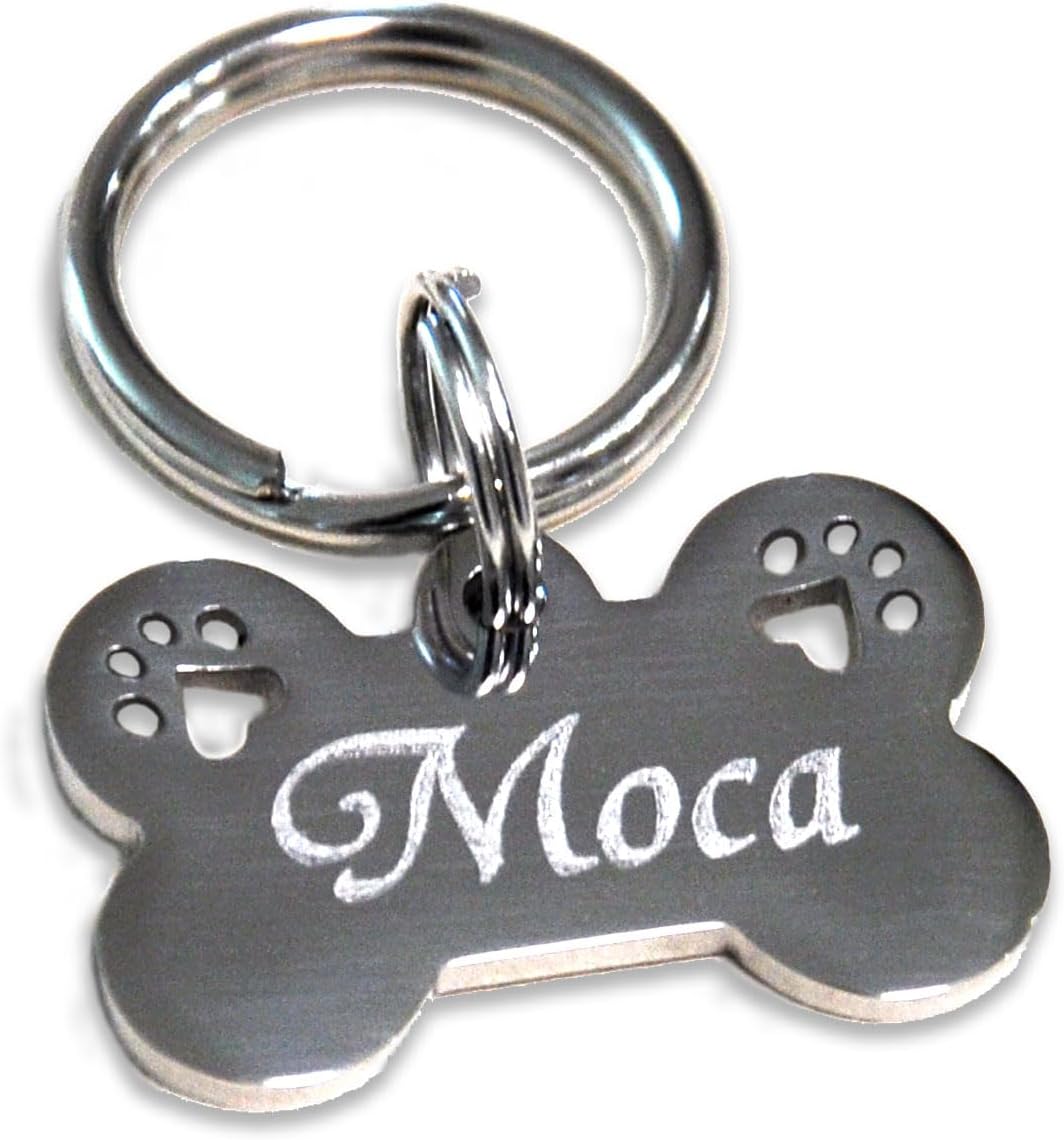 迷子札 小型 犬 ステンレス ボーンタイプ （肉球 切抜タイプ）（25-16mm）ペット ドッグ ネーム タグ まいごふだ