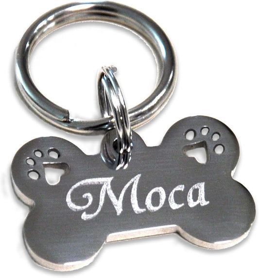 迷子札 小型 犬 ステンレス ボーンタイプ （肉球 切抜タイプ）（25-16mm）ペット ドッグ ネーム タグ まいごふだ