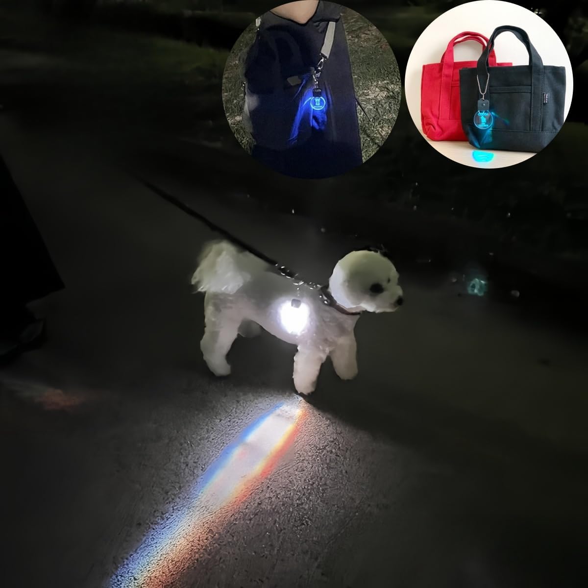 光る 迷子札 お散歩ライト ペットネームタグ 名前入れ ネームタッグ 犬 LED 7色 48種の犬シルエット ペットタグ 充電式 夜散歩 事故防止 セーフティライト キーホルダー (桜型)