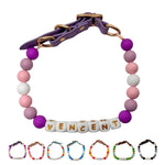 オーダーメイド 犬 首輪 ペットネックレス 名前入りチャーム ビーズ 迷子札 小型、中型、大型犬用首輪 猫 うさぎにも対応 調節可能 レザーバックル おしゃれ ギフト