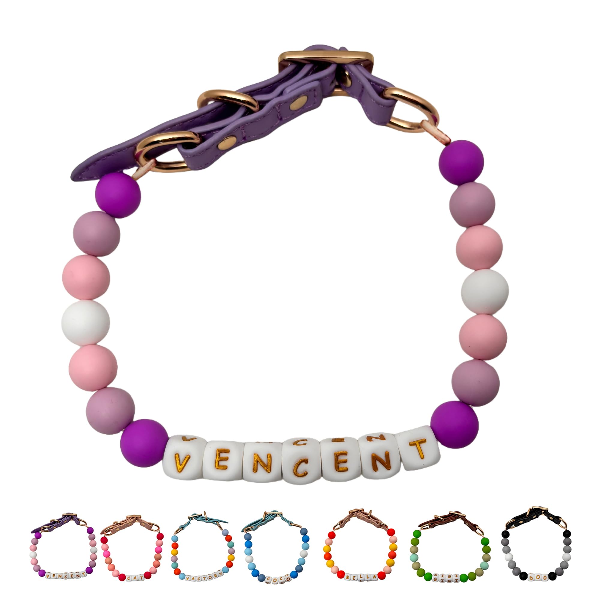 オーダーメイド 犬 首輪 ペットネックレス 名前入りチャーム ビーズ 迷子札 小型、中型、大型犬用首輪 猫 うさぎにも対応 調節可能 レザーバックル おしゃれ ギフト