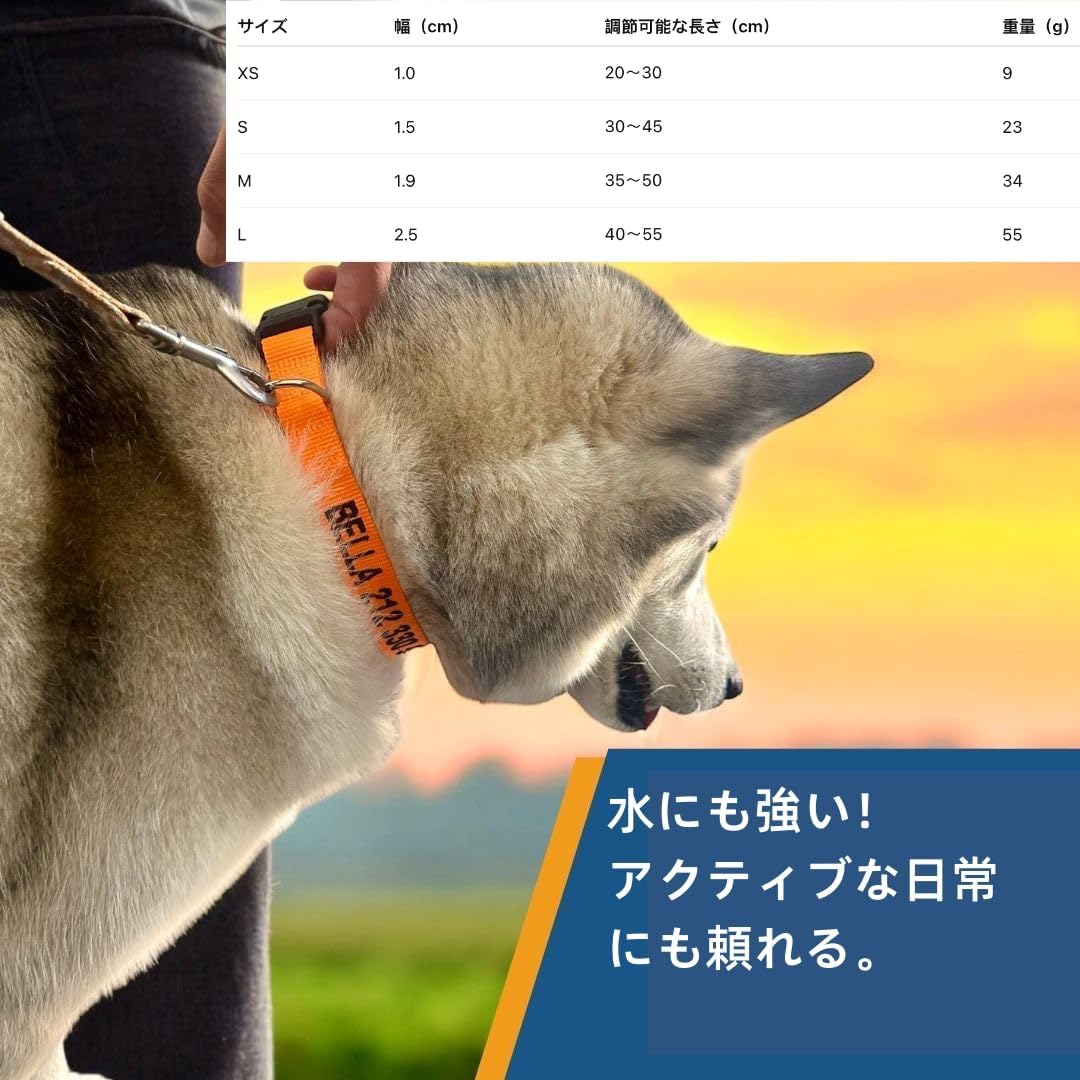 犬 首輪 迷子札 刺繍 名入れ 超軽量 犬首輪 犬用迷子札 刺繍迷子札 小型犬 中型犬 大型犬 刺繍ネームくびわ 猫 犬 名前 電話番号 文字対応 13色