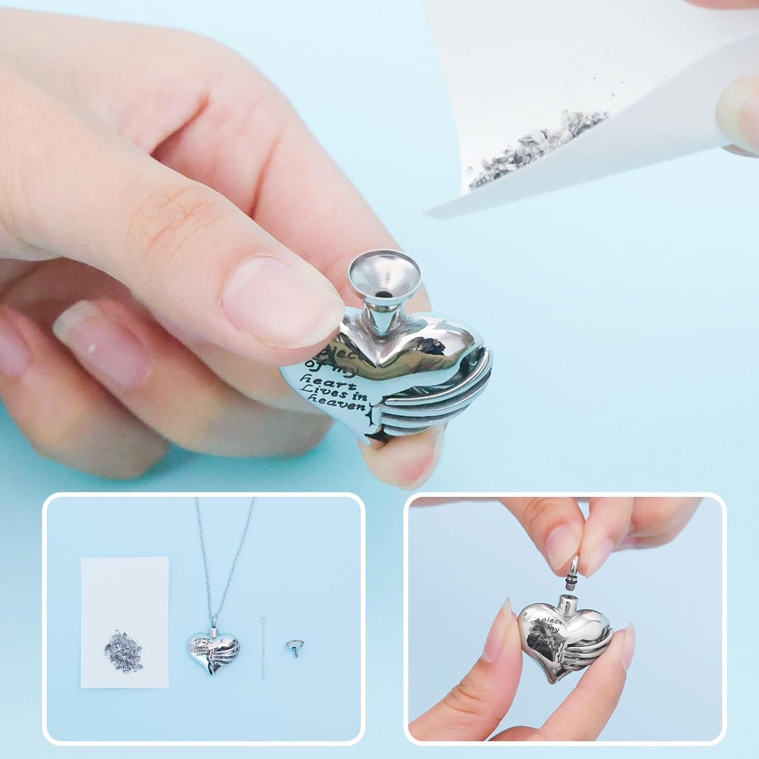 ハート火葬骨壷ネックレスペンダント遺灰のメモリアル記念品火葬ジュエリー愛する人のメモリアルジュエリー - A piece of my heart Lives in heaven