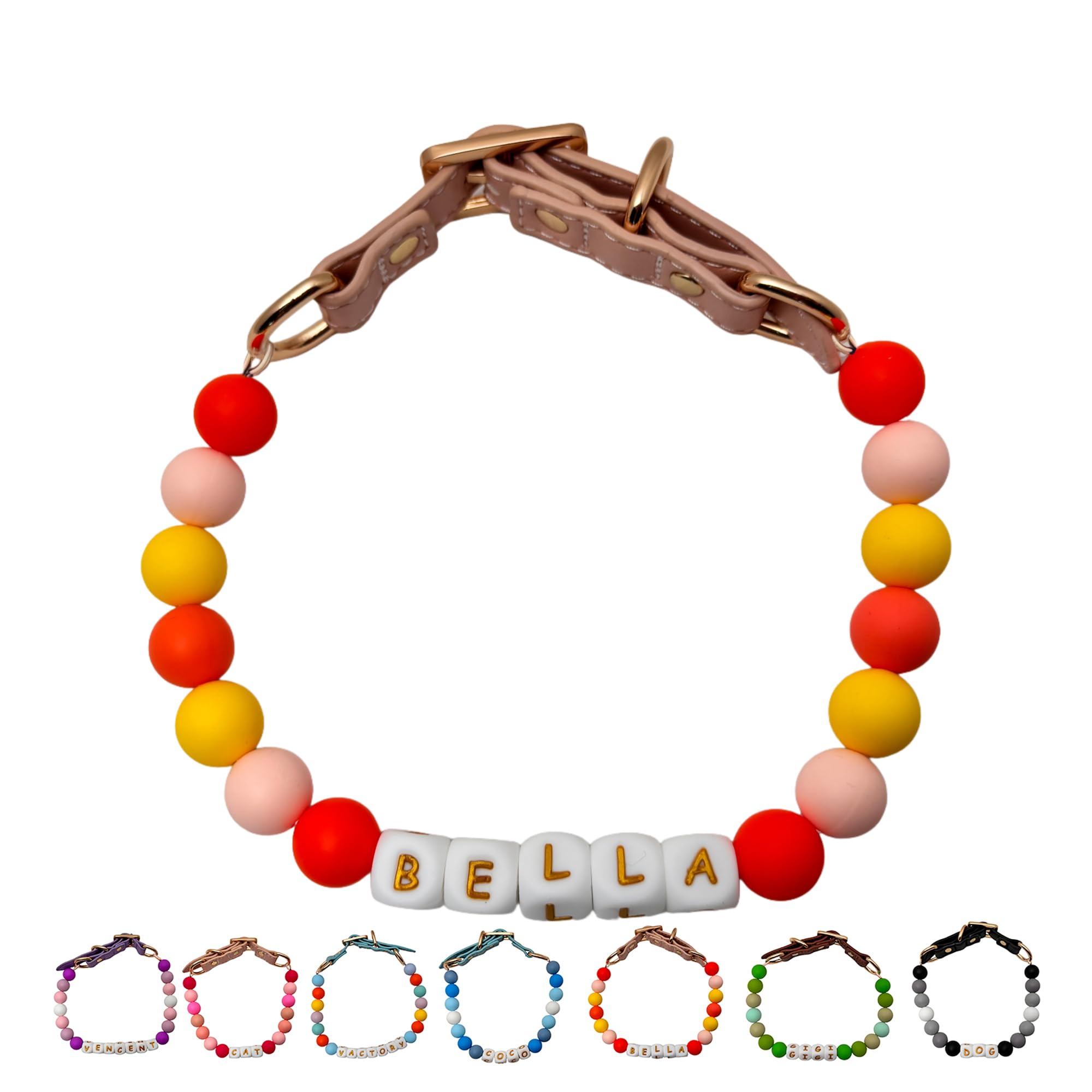 オーダーメイド 犬 首輪 ペットネックレス 名前入りチャーム ビーズ 迷子札 小型、中型、大型犬用首輪 猫 うさぎにも対応 調節可能 レザーバックル おしゃれ ギフト