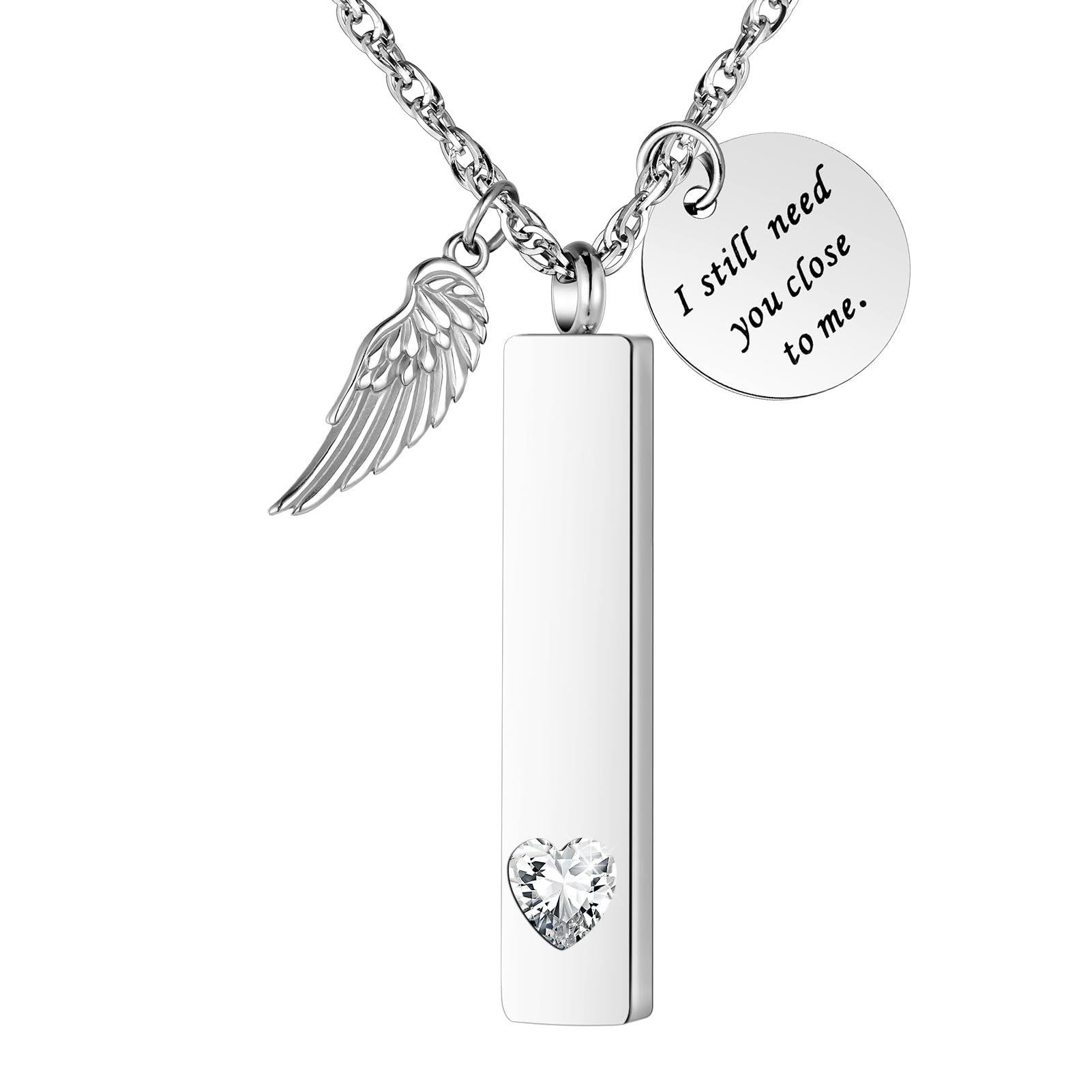 [Dletay] メモリアルペンダント 直方体 誕生石 天使の翼 ラインストーン 手元供養ペンダント 遺骨入れネックレス 取り外し可能 メンズ レディース 記念ジュエリー