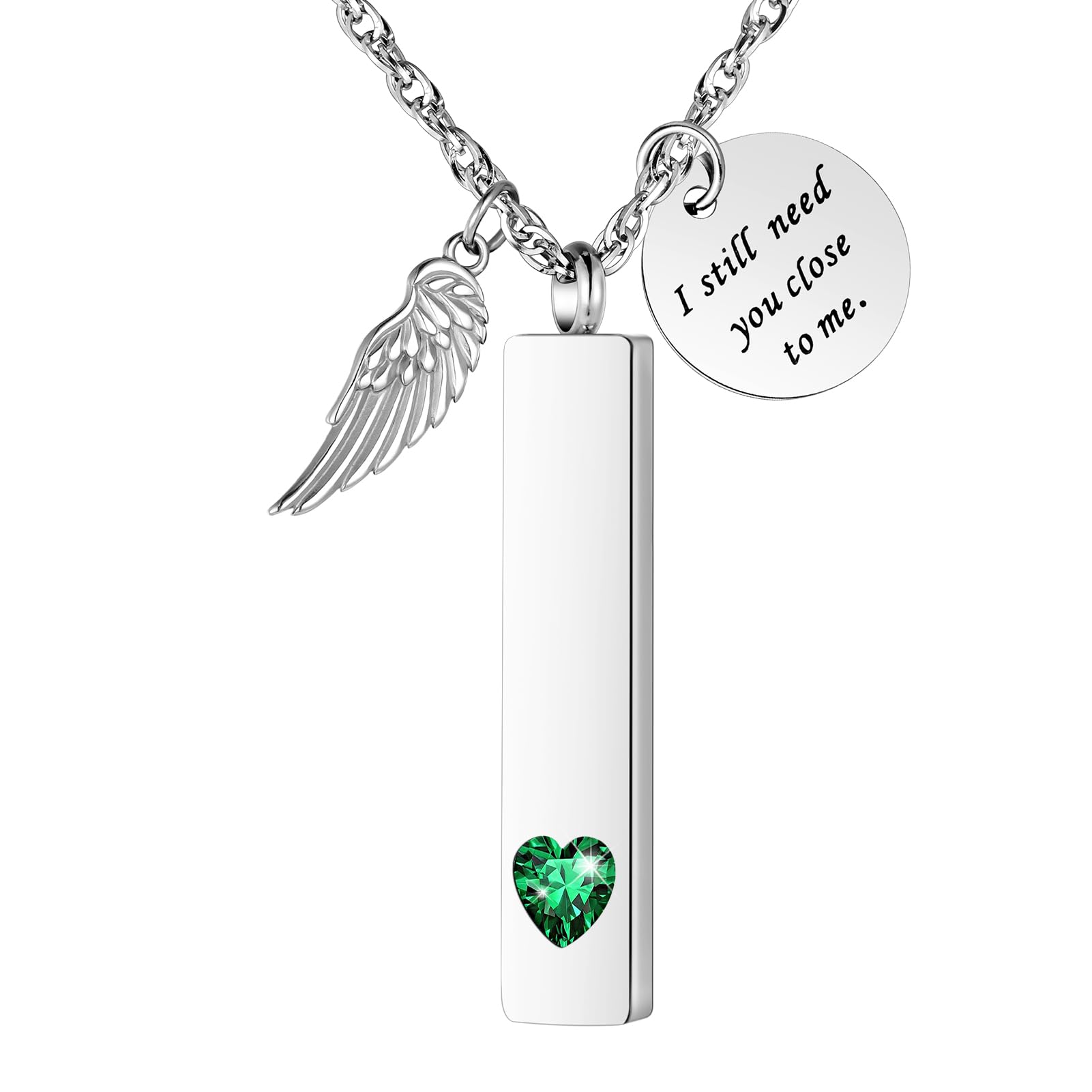 [Dletay] メモリアルペンダント 直方体 誕生石 天使の翼 ラインストーン 手元供養ペンダント 遺骨入れネックレス 取り外し可能 メンズ レディース 記念ジュエリー