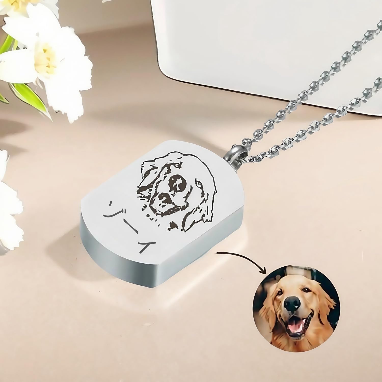 [snuggle snout] 遺骨ペンダント 写真刻印 両面 選べる イニシャル・名前 名入れ 3行刻印手元供養 6点セット Oリング付 アジャスター付 遺骨 ネックレス 遺骨 アクセサリー 分骨 骨壺 メモリアルジュエリーステンレス