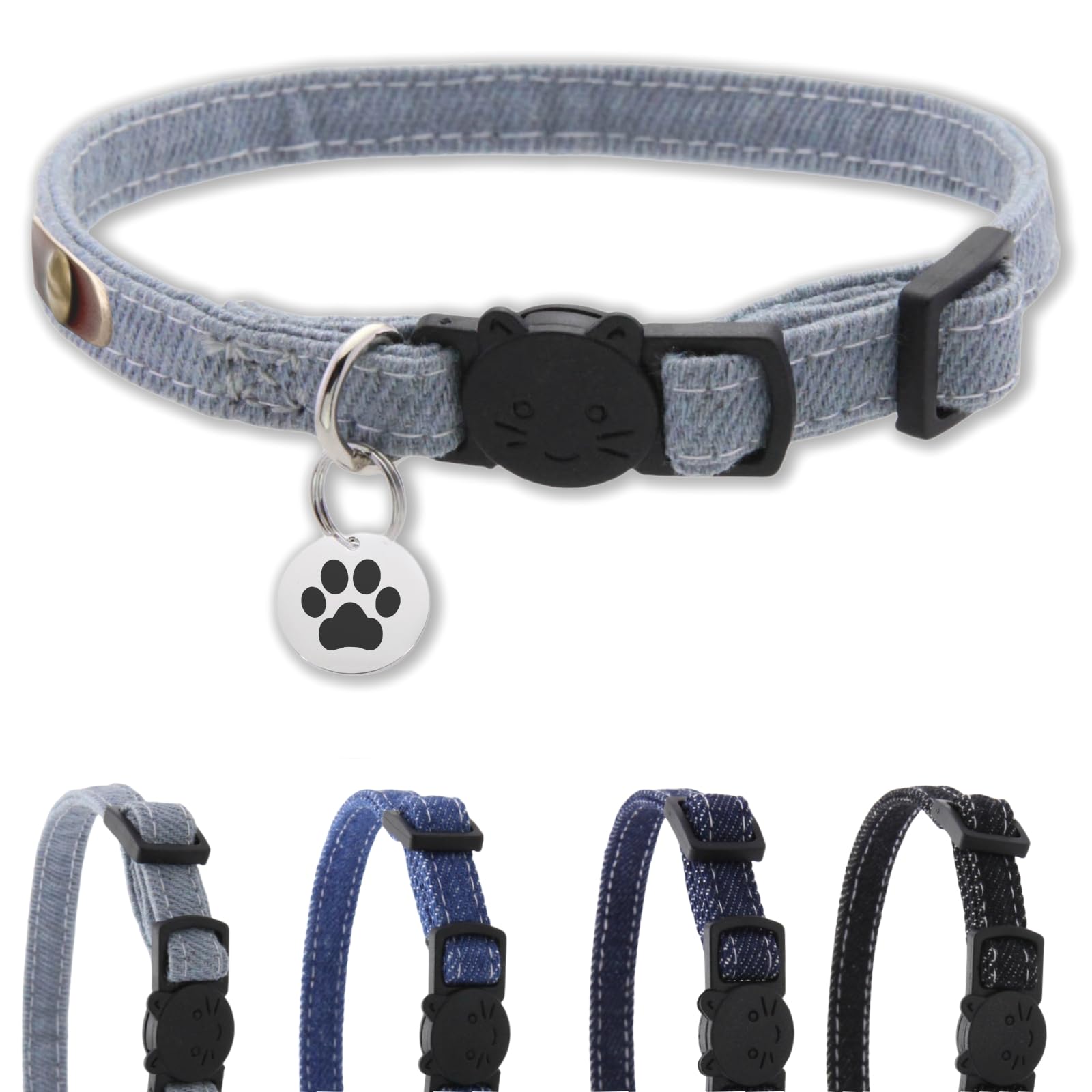 猫の首輪 デニム 名前刻印 猫用チェーン 小型猫・中型猫・大型猫用 猫 首輪 サイズ調節可能 速乾 ペット用品 ウサギ おしゃれでかわいい レザー彫刻 首輪 xs ss