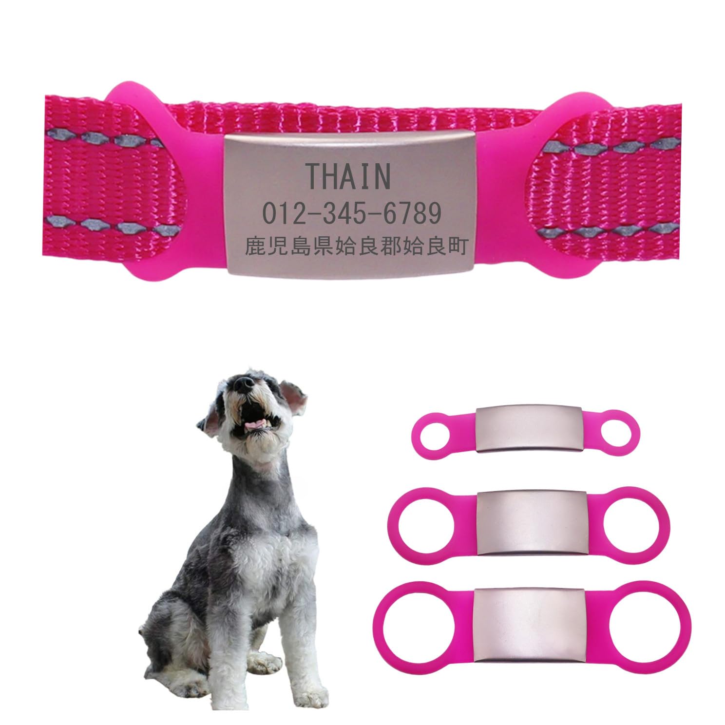 THAIN 迷子札 ドッグタグ ネームタグ シリコンゴム ペットタグ 名入れ 軽量 ステンレス 片面刻印 犬用オリジナル迷子札 オーダーメイド 犬 猫 向け ペンダント1点入り 刻印無料 (黒, M)
