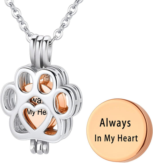 [InfuMemo] ペット火葬ジュエリー犬/猫の足の骨壷灰ネックレス女性のための 男性ミニ円形バイアル火葬灰ペンダント最愛の人メモリアルジュエリー