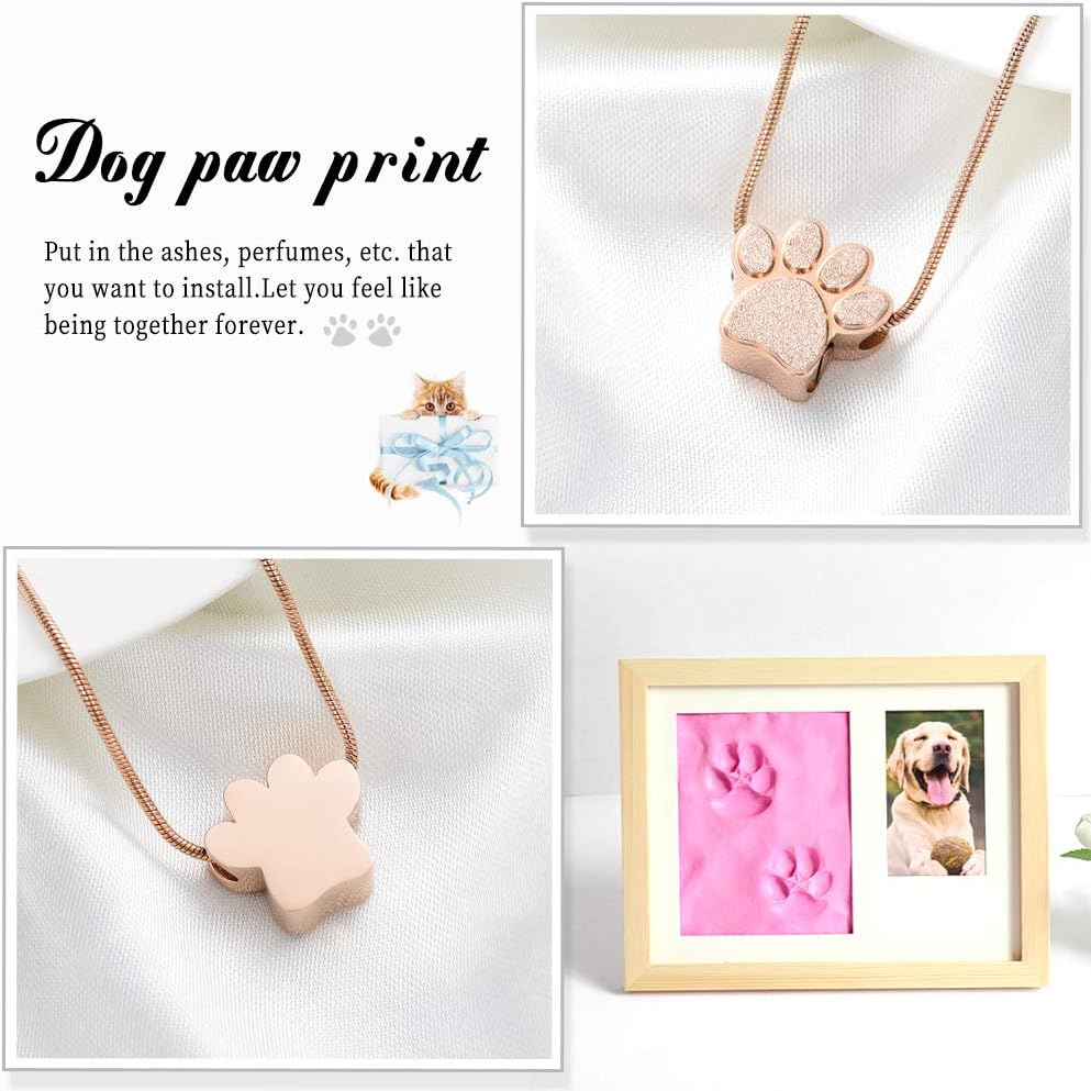 [QGJNSGC] ペット火葬ジュエリー灰ペンダント肉球プリントペットハート壷ネックレスメモリアル記念品ジュエリーペット/犬の/猫の遺灰用