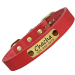 本革 犬首輪 迷子札 猫用 首輪 名入れ プレミアム オーダーメイド 手仕上げ ペットのお名前、連絡電話 刻印 IDタグ 小型 中型 大型犬7色 XS-L サイズ調整可能 軽量 ファッション