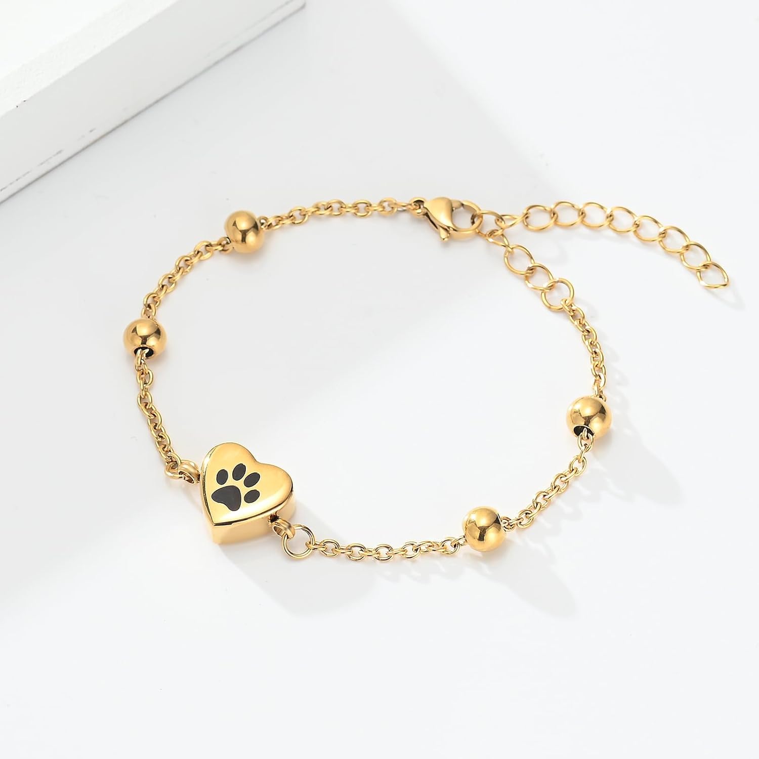 [QGJNSGC] ペットの遺灰のための肉球の骨壷のブレスレット調節可能な中心の火葬のブレスレットはステンレス鋼の犬の猫の火葬の宝石類の記念の記念品のブレスレットを灰にします