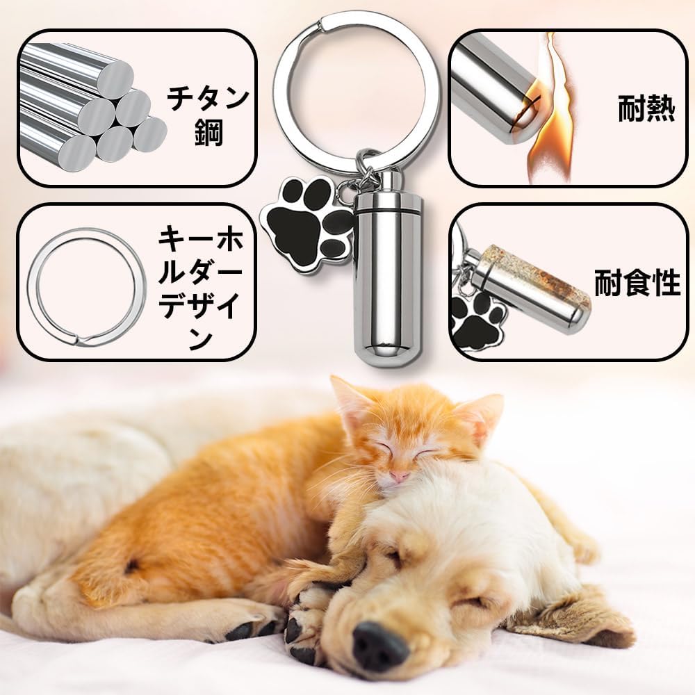 ロケットペンダント メモリアル 遺骨 遺骨カプセル キー ホルダー 遺灰 収納 防水 耐久性 犬 猫 ペット肉球骨入れ 手元供養(シルバー)