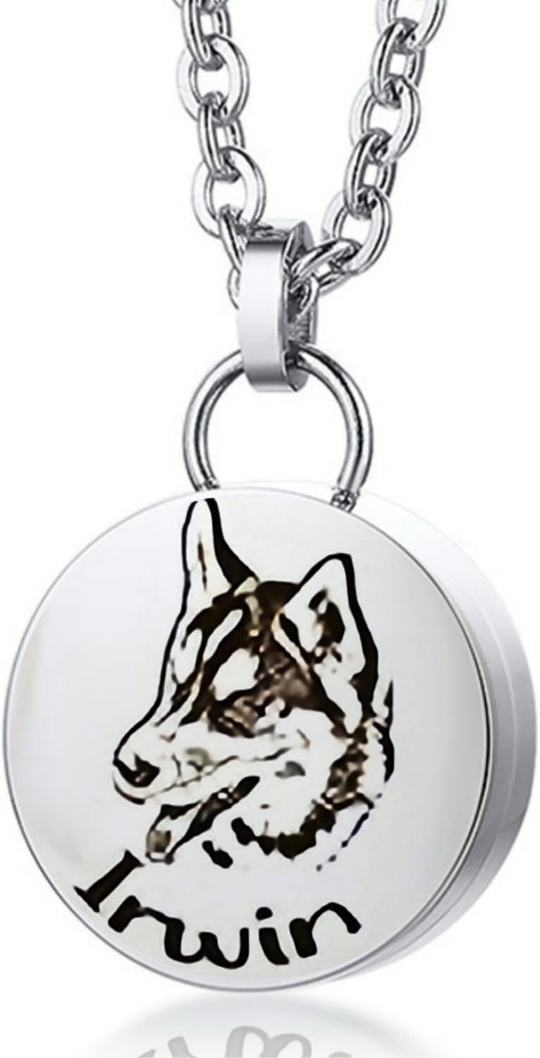 [snuggle snout] Ashes pendant with photo engraving, double-sided, choice of initials or name, 3-line engraving, 6-piece set, O-ring included, adjuster included, ashes necklace, ashes accessories, ashes division, urn, memorial jewelry, stainless steel