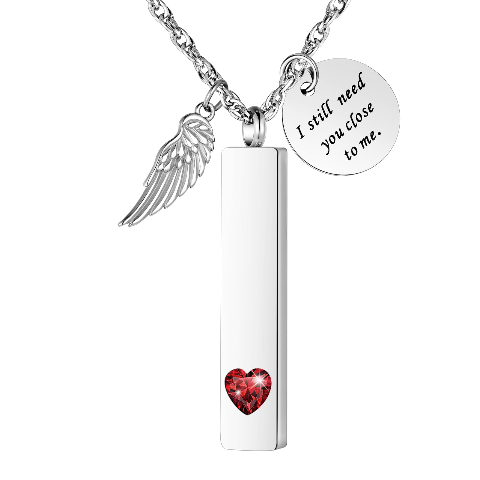 [Dletay] メモリアルペンダント 直方体 誕生石 天使の翼 ラインストーン 手元供養ペンダント 遺骨入れネックレス 取り外し可能 メンズ レディース 記念ジュエリー