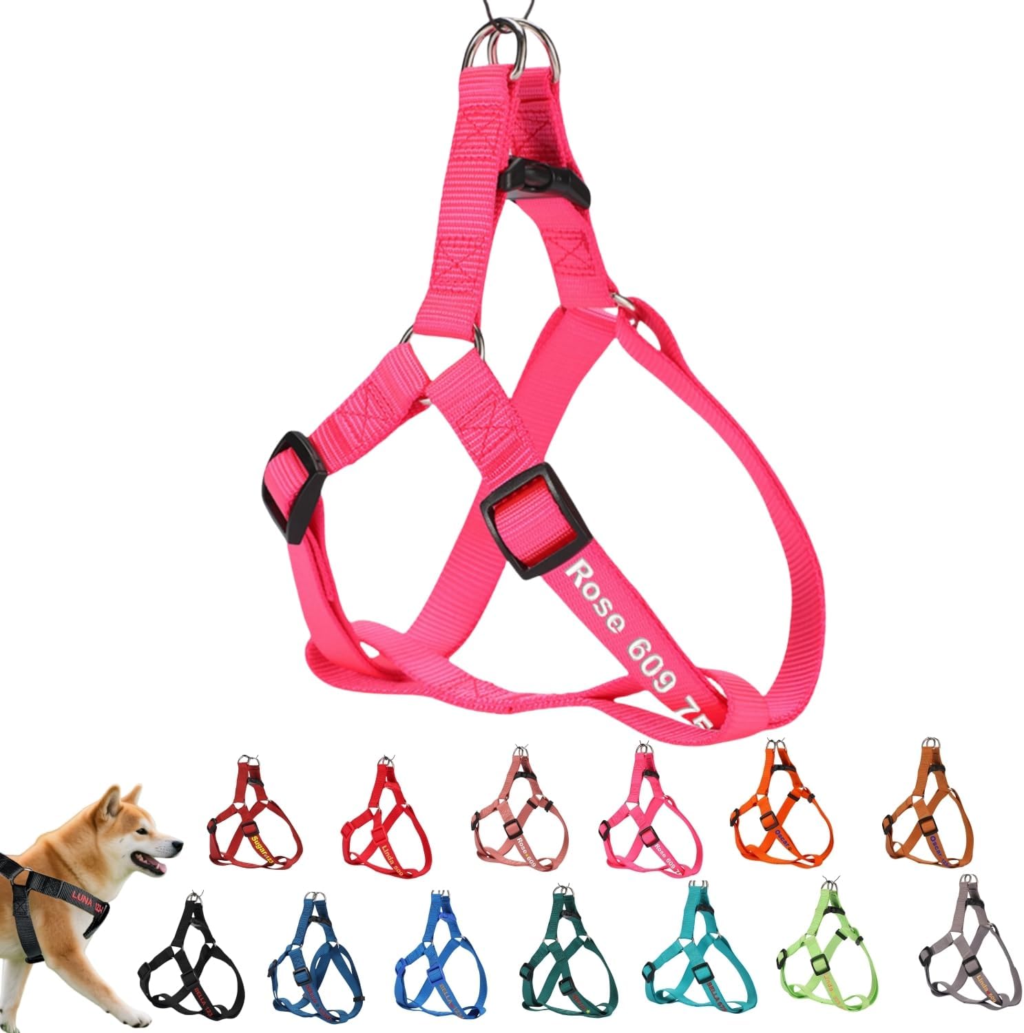ハーネス 名入れ 迷子防止 無料刺繍サービス 犬 猫 胴輪 名前 電話番号 調節可能 喉に優しい ソフト超軽量 通気性良好 ナイロン製 抜けない 訓練 犬用ハーネス 柴犬 トイプードル 小型犬 中型犬 大型犬 13色