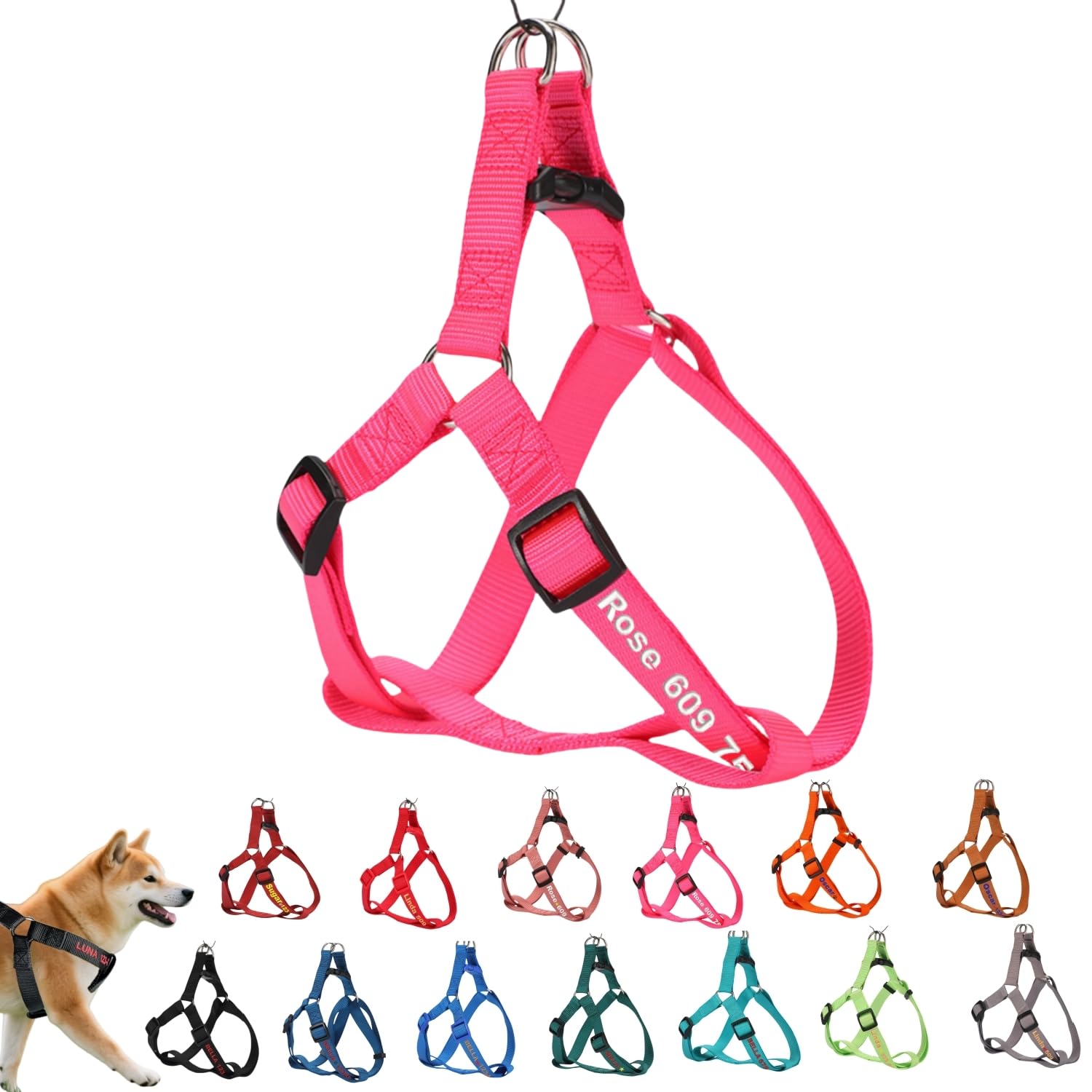 ハーネス 名入れ 迷子防止 無料刺繍サービス 犬 猫 胴輪 名前 電話番号 調節可能 喉に優しい ソフト超軽量 通気性良好 ナイロン製 抜けない 訓練 犬用ハーネス 柴犬 トイプードル 小型犬 中型犬 大型犬 13色