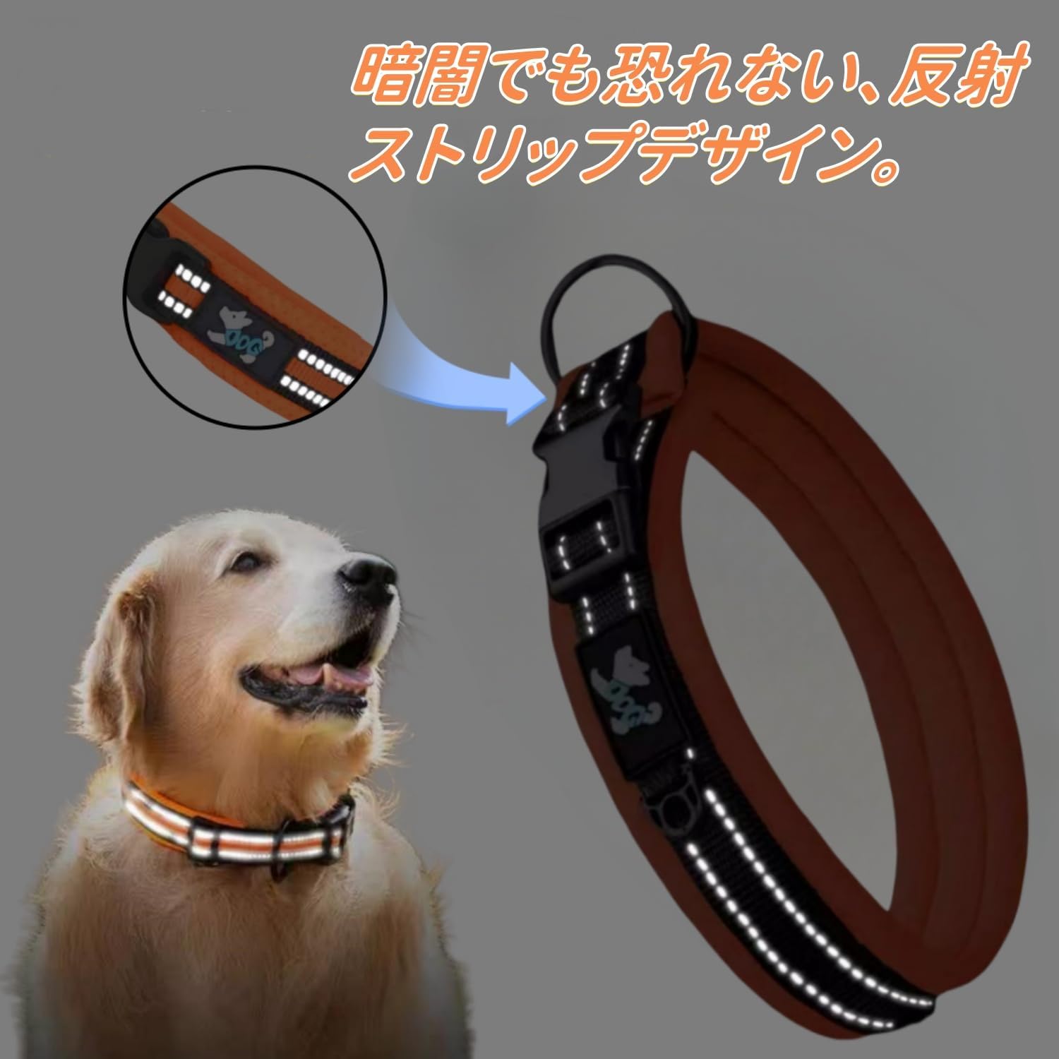 犬首輪 犬 首輪 反射 名入れ 刻印 夜 散歩 ベーシック首輪 ナイロン サイズ調節可能 ペット用品 発光 猫 犬の首輪 犬用訓練首輪 迷子札 小型、中型、大型犬用メッシュ素材 超軽量 通気パッド おしゃれ かわいい (ブルー, M首回り(50~60cm))