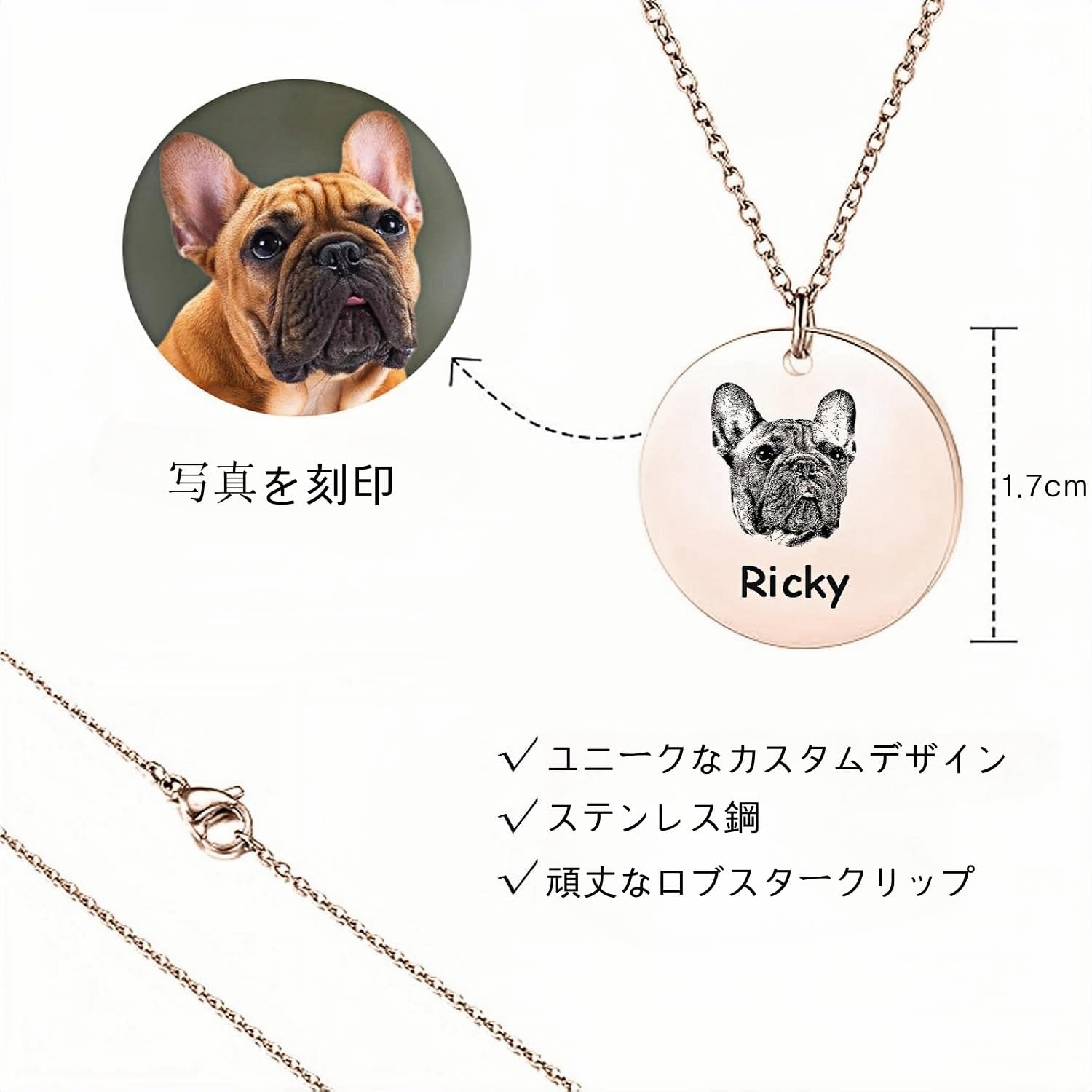 [norinori] 【完全オーダーメイド】愛犬・愛猫の肖像ネックレス – メモリアルジュエリー（刻印対応）クリスマス・誕生日の思い出ギフトに」