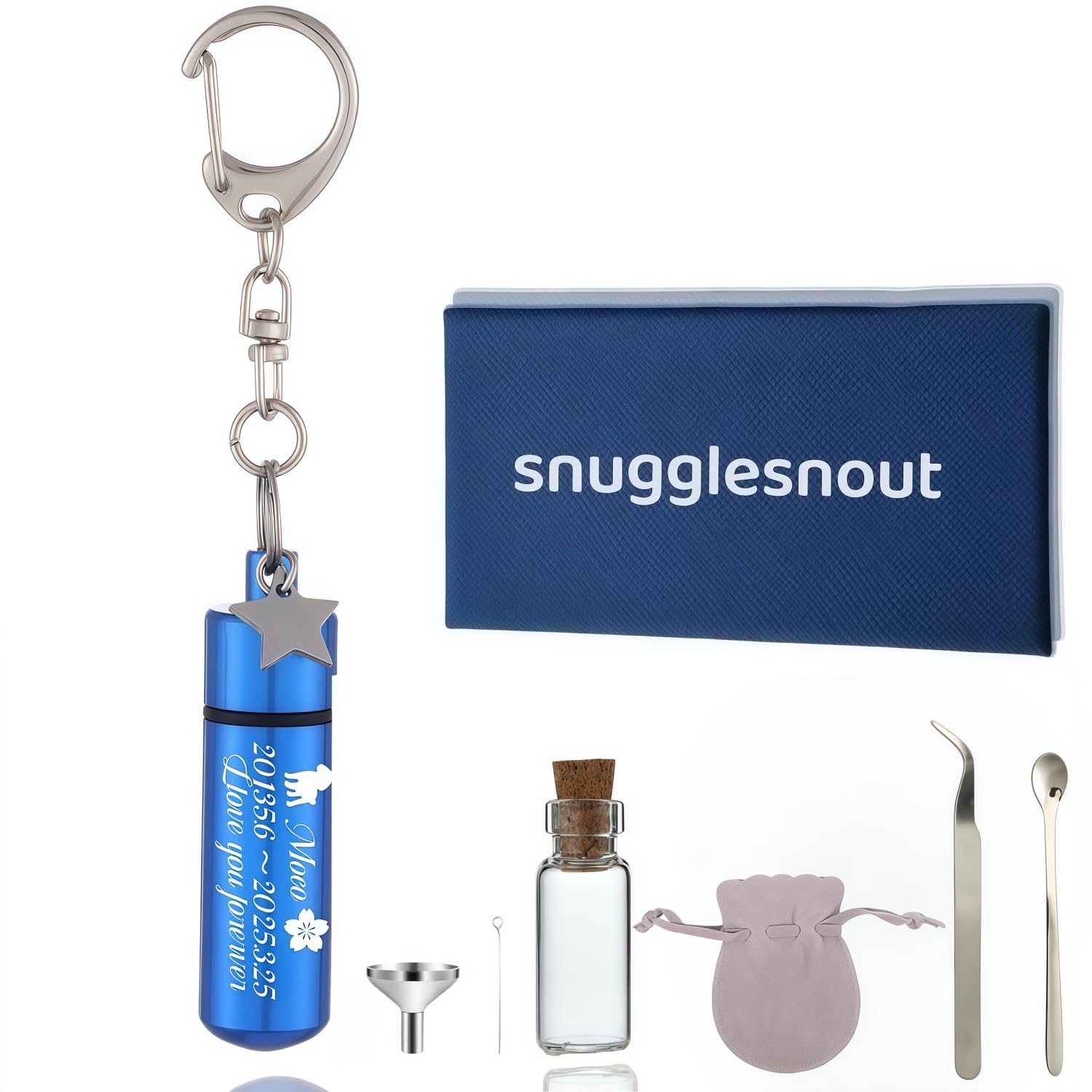 [snuggle snout] 遺骨キーホルダー 名入れ刻印可能 ２重防水 遺灰キーホルダー ペット供養用 メモリアルアクセサリー 手元供養 大切な人用 分骨アクセサリー 軽量 全6色 3行刻印 絵柄144種 チャーム16種類