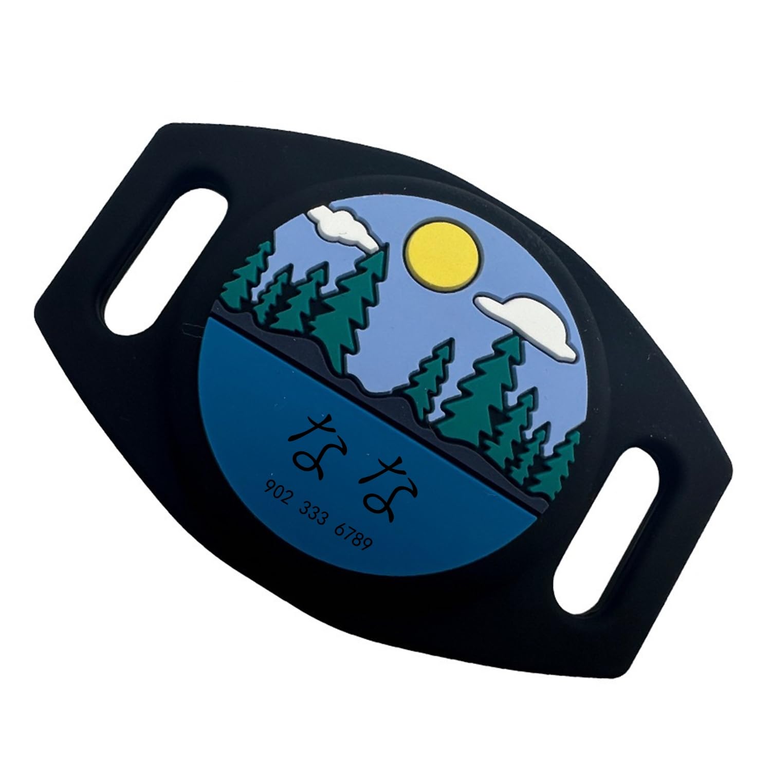 AirTag ケース 迷子札 Airtag ホルダー 保護カバー 犬 猫用 シリコン製 軽量防水防錆 名前 タグ無料刻印対応 山と森の自然デザイン ペット首輪アクセサリー 落下防止 紛失防止 エアタグホルダー 互換性あり