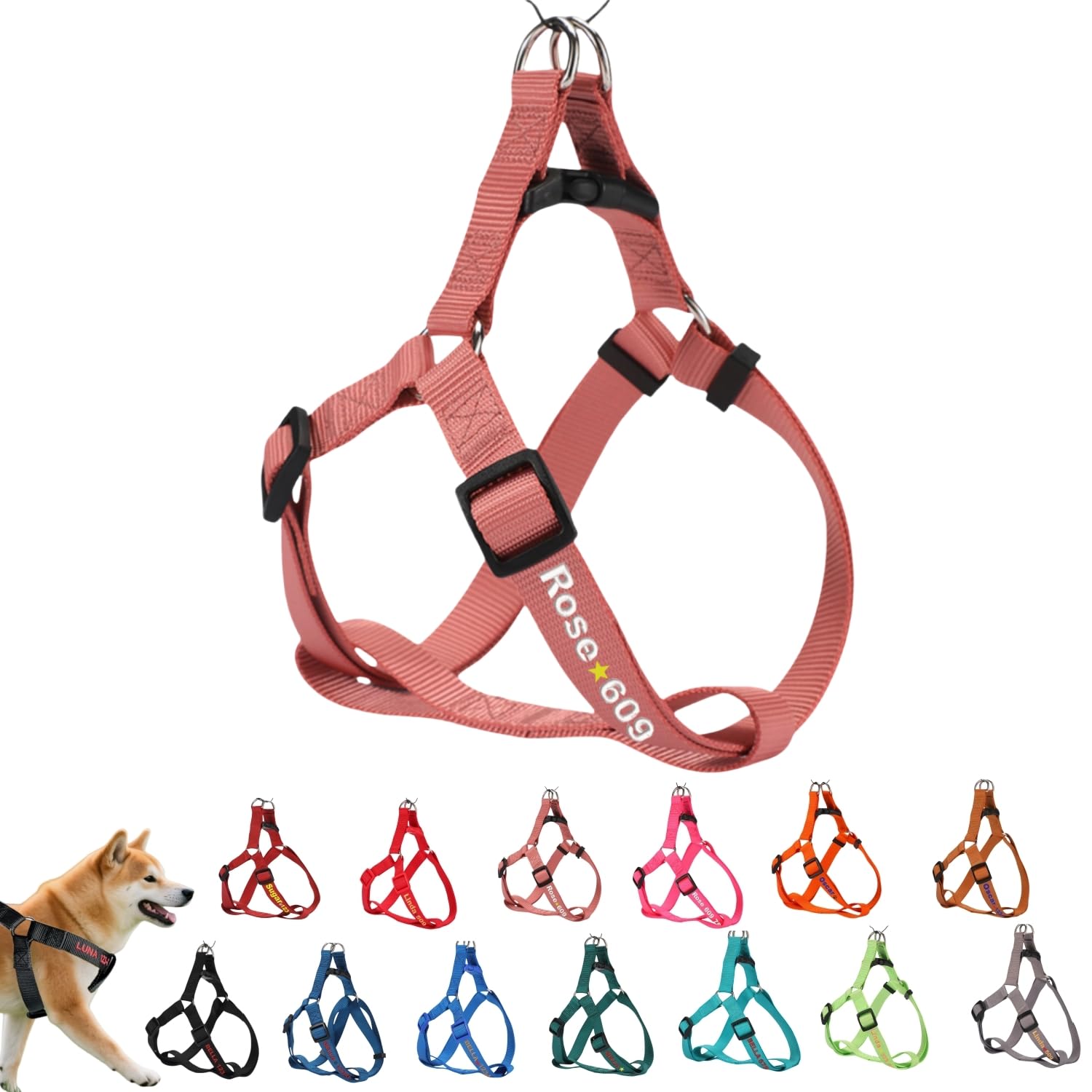 ハーネス 名入れ 迷子防止 無料刺繍サービス 犬 猫 胴輪 名前 電話番号 調節可能 喉に優しい ソフト超軽量 通気性良好 ナイロン製 抜けない 訓練 犬用ハーネス 柴犬 トイプードル 小型犬 中型犬 大型犬 13色